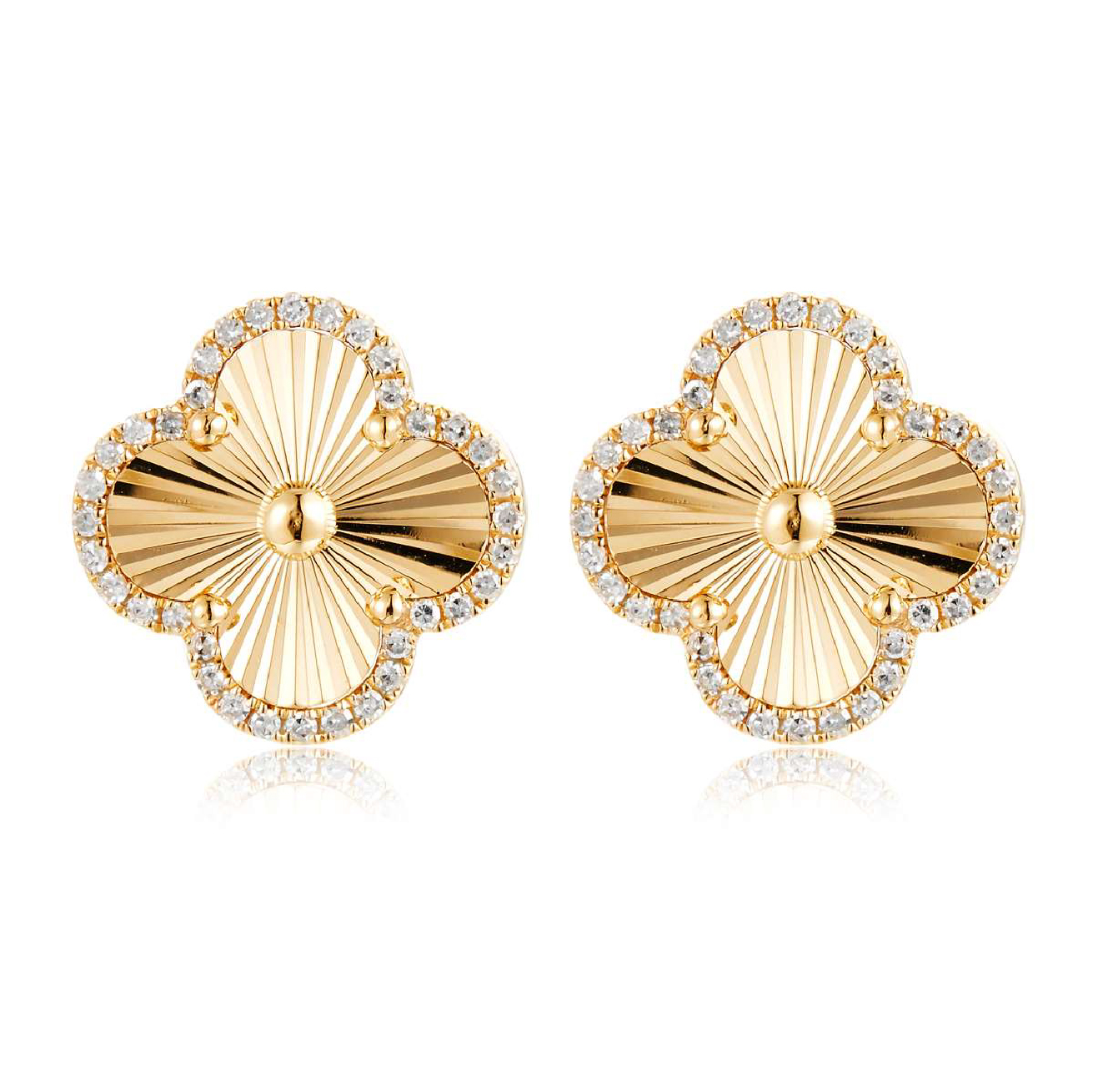 14K Yellow Gold Diamond Clover Earrings