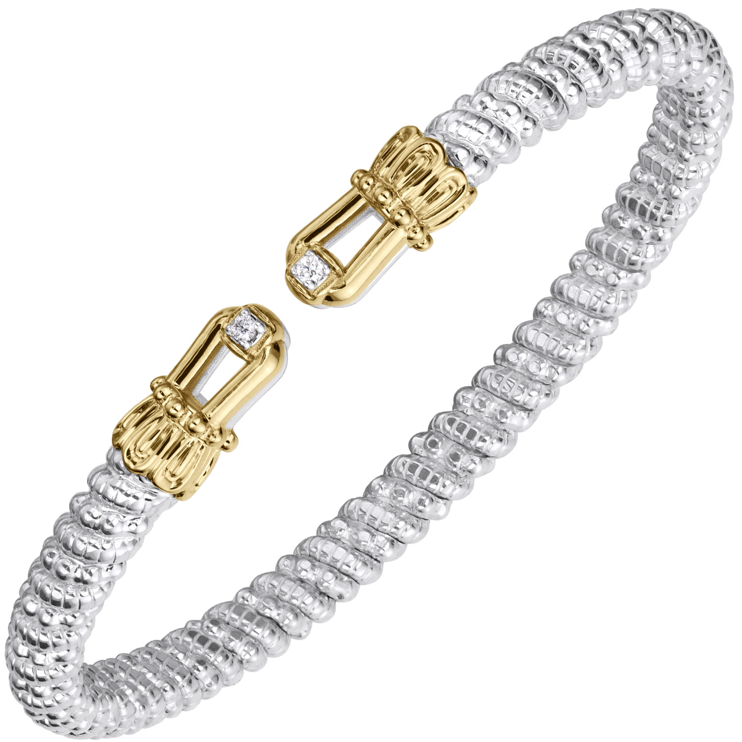 Sterling Silver and 14K Yellow Gold Open Cuff Diamond Bracel  display picture 1