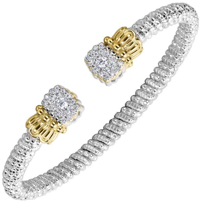 14K Yellow Gold & Sterling Silver Open Bangle Bracelet 4mm