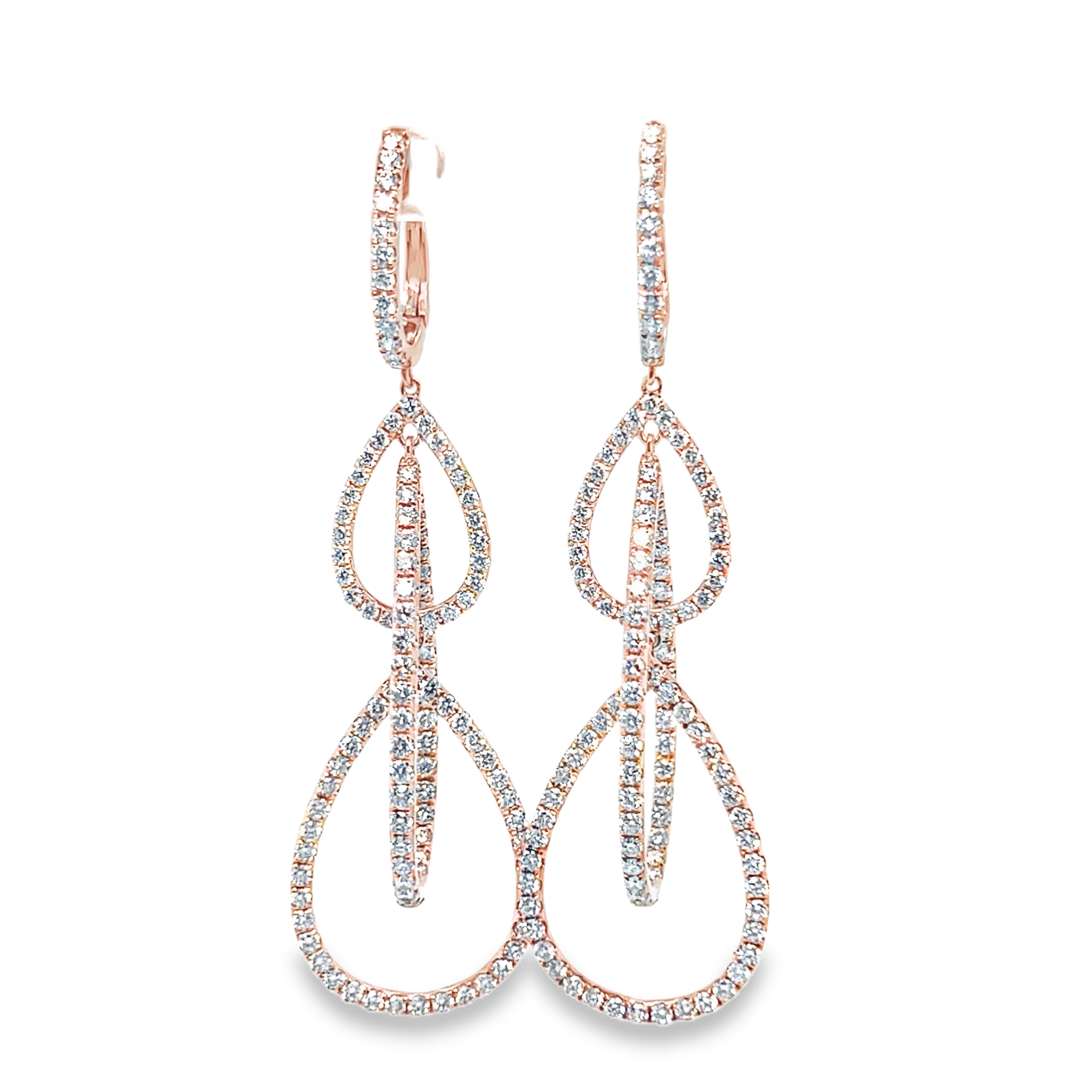Estate 18K Rose Gold Interlocking Pear Drop Diamond Earrings TWT