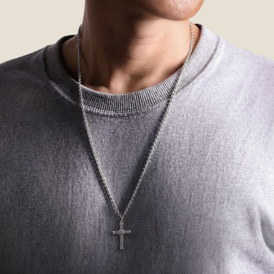 Sterling Silver Twisted Rope Cross Pendant with X Center