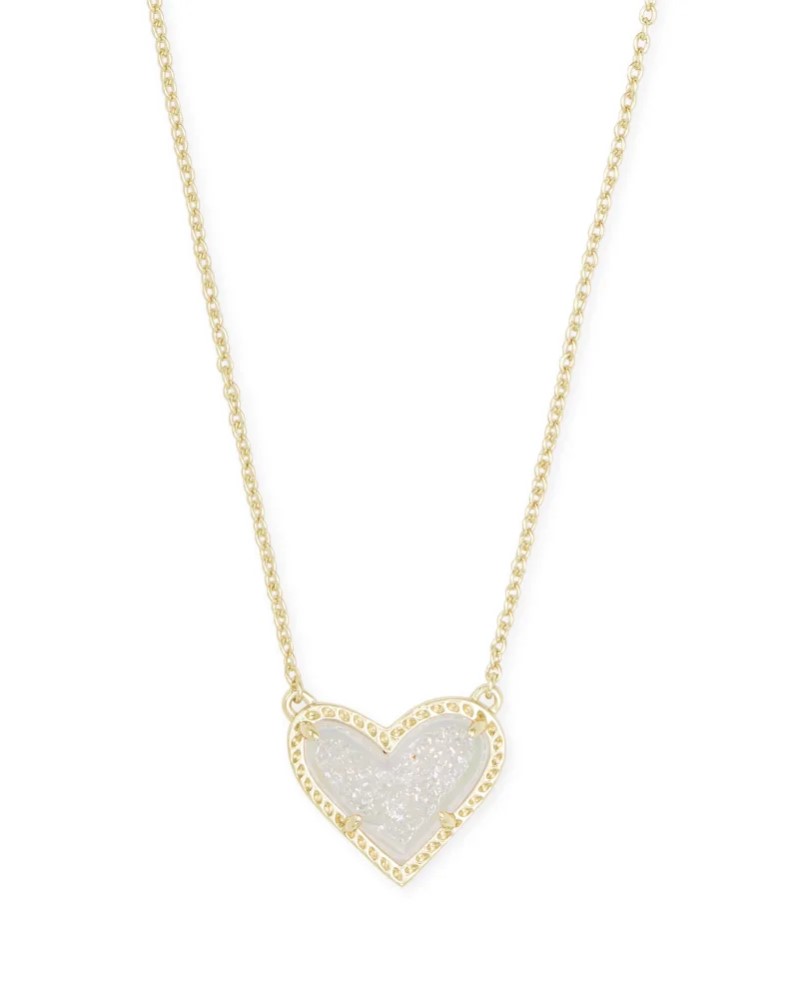 Kendra Scott Ari Heart Gold Necklace in Iridescent Drusy Kiefer
