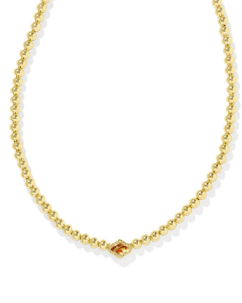 Kendra Scott Abbie Gold Beaded Necklace in Marbled Amber Ill