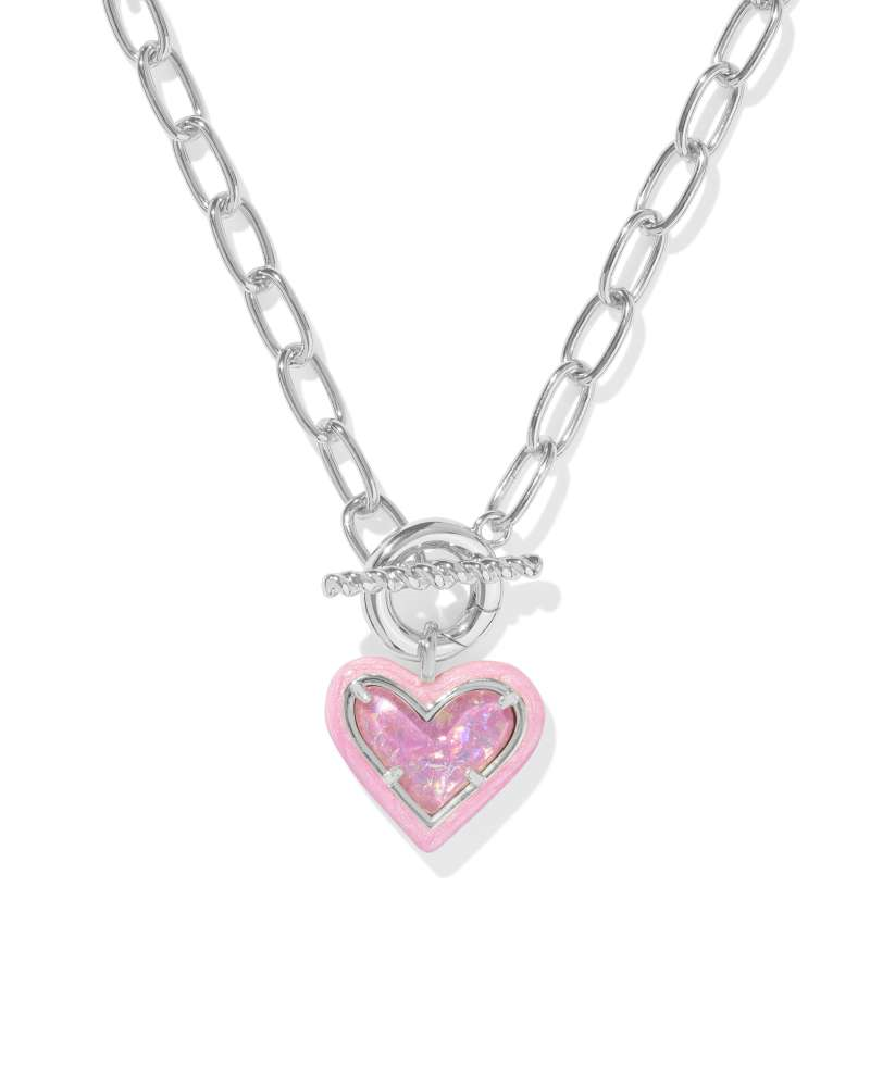 Kendra Scott Ari Heart Silver Enamel Frame Link and Chain Ne