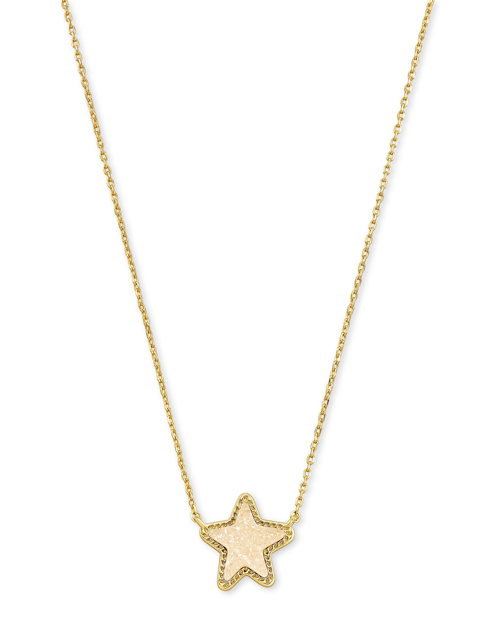 Kendra Scott Jae Star Gold Short Pendant in Iridescent Drusy