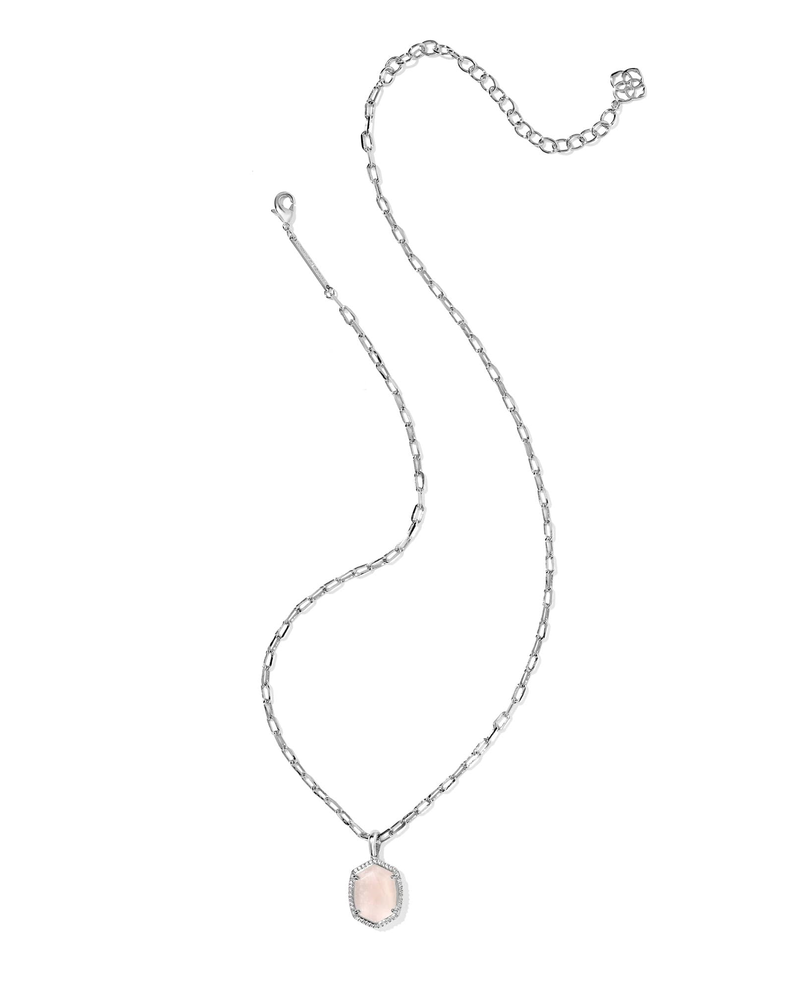 Daphne Silver Pave Frame Short Pendant Necklace with Rose Qu - Main Image