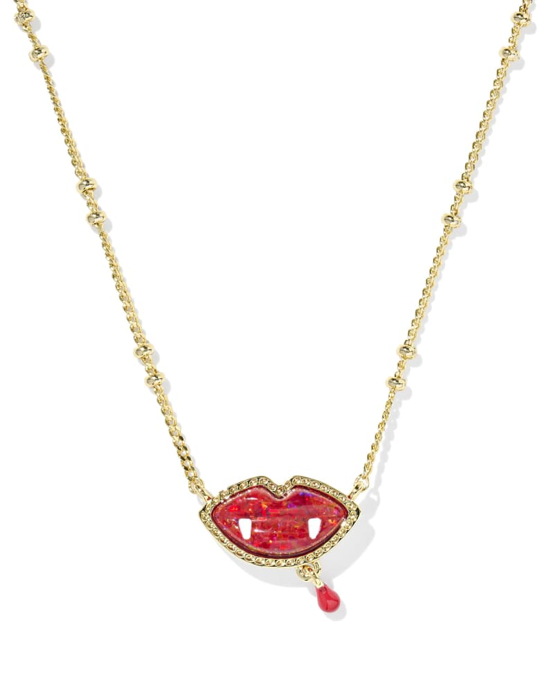 Vampire Gold with Lab Grown Red Opal Short Pendant Necklace