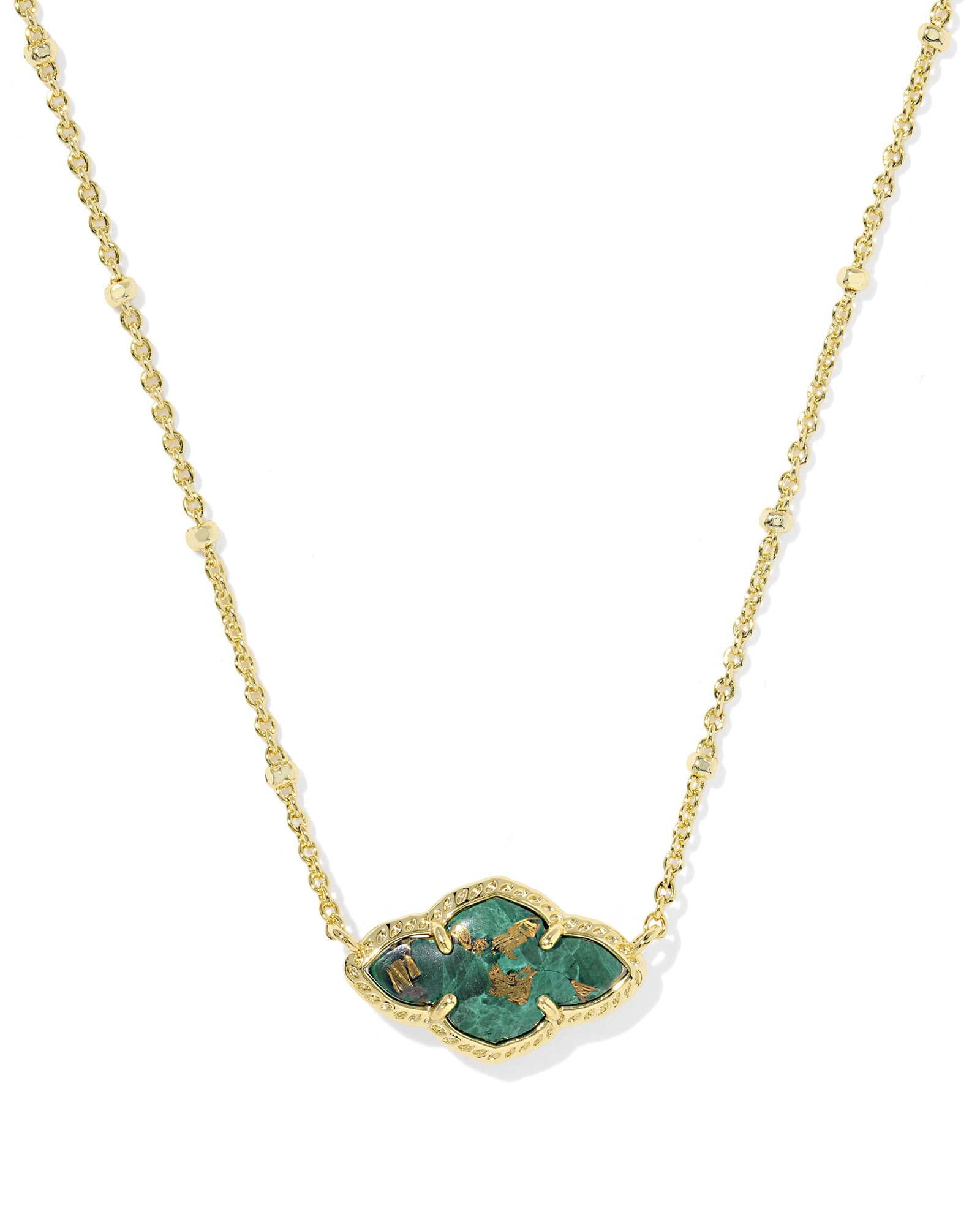 Abbie Gold with Bronze Veined Green Malachite Short Pendant