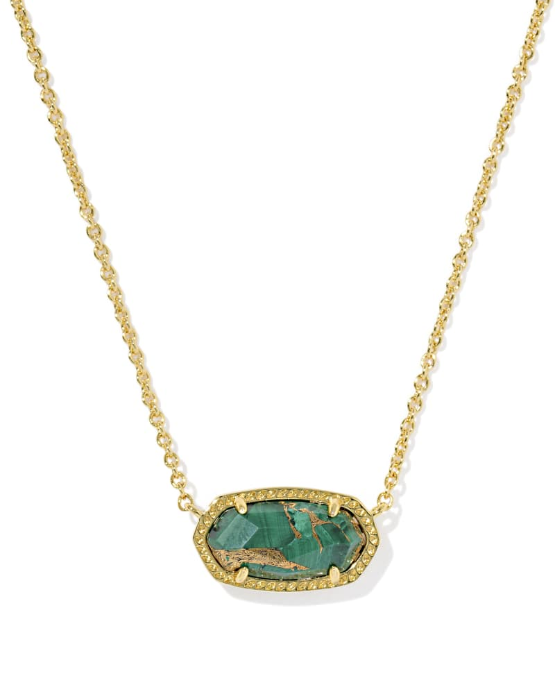 Elisa Gold with Bronze Veined Green Malachite Short Pendant