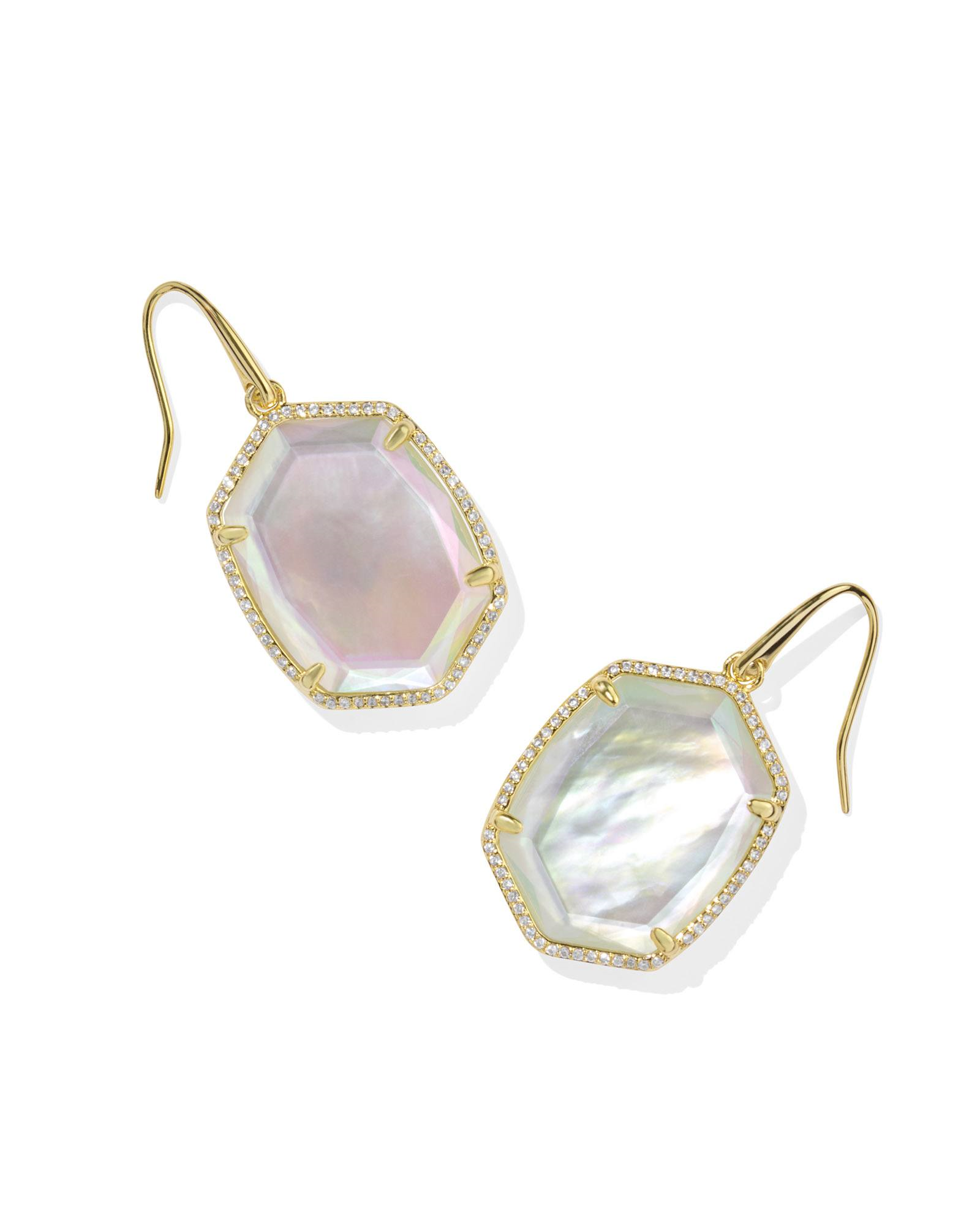 Kendra Scott Daphne Gold Pave Frame Drop Earrings in Iridesc