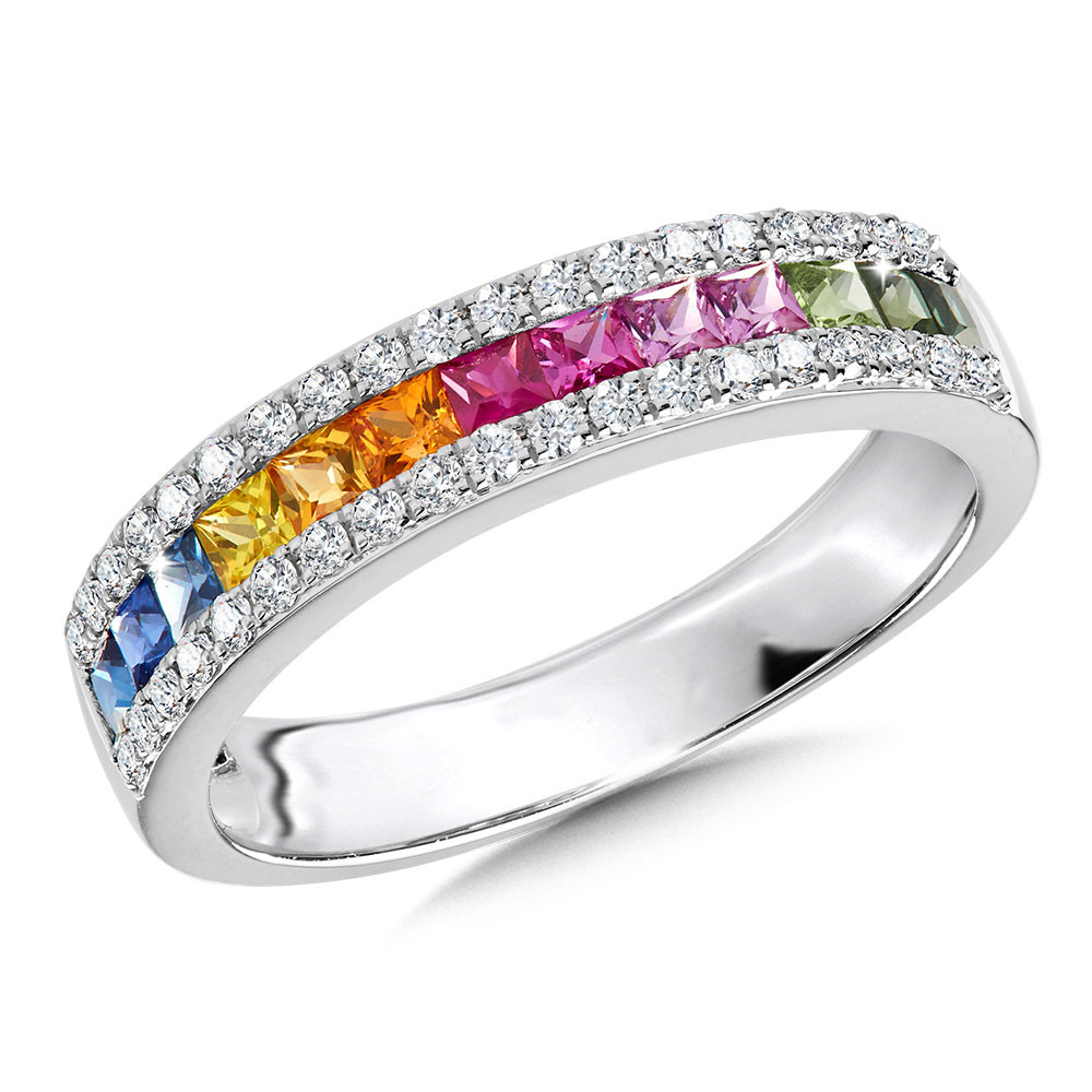 14KW Sapphire and Diamond Rainbow Channel Band Kiefer Jewelers