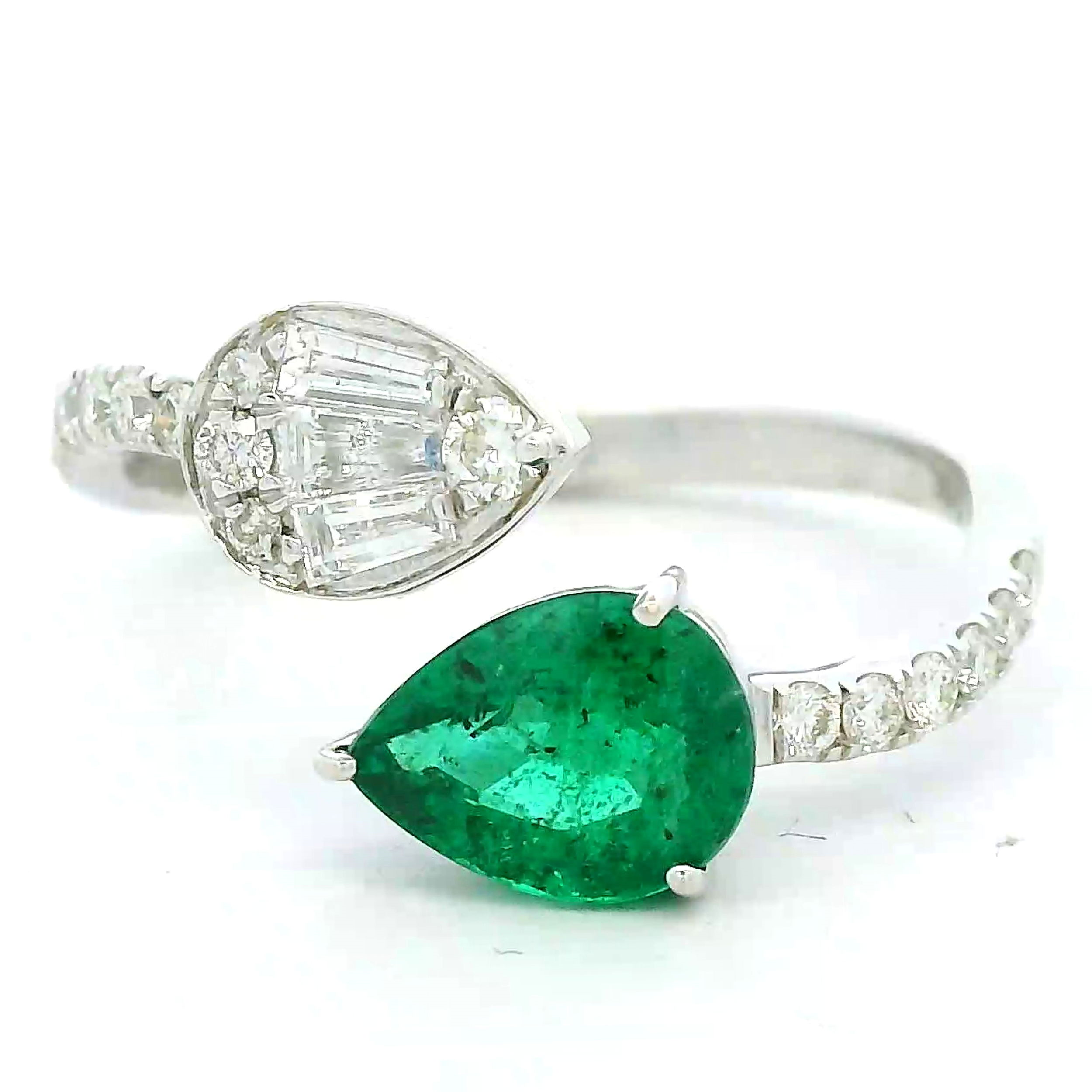 14KW Emerald and Diamond Bypass Fashion Ring 002-600-2001821