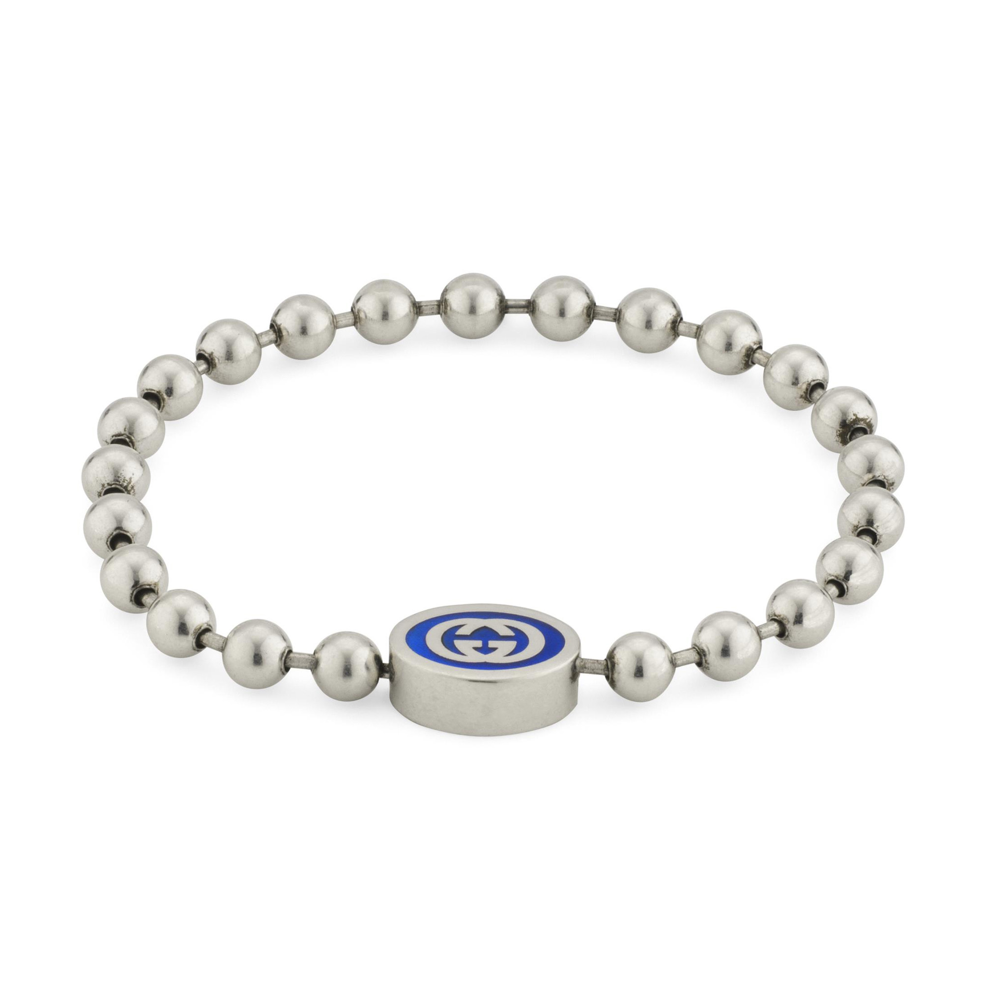 Gucci Intelocking G Boule Blue Enamel Silver Bracelet 188393