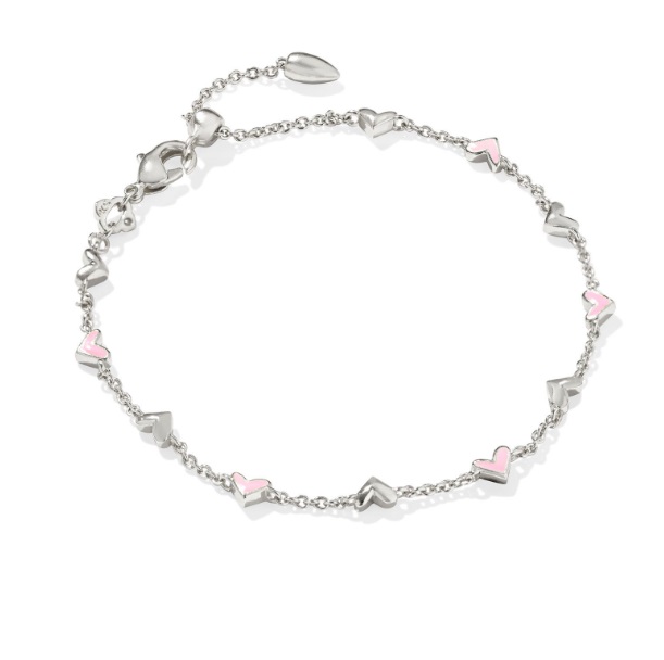 Haven Rhodium Delicate Chain Pink Enamel Hearts Bracelet Lee