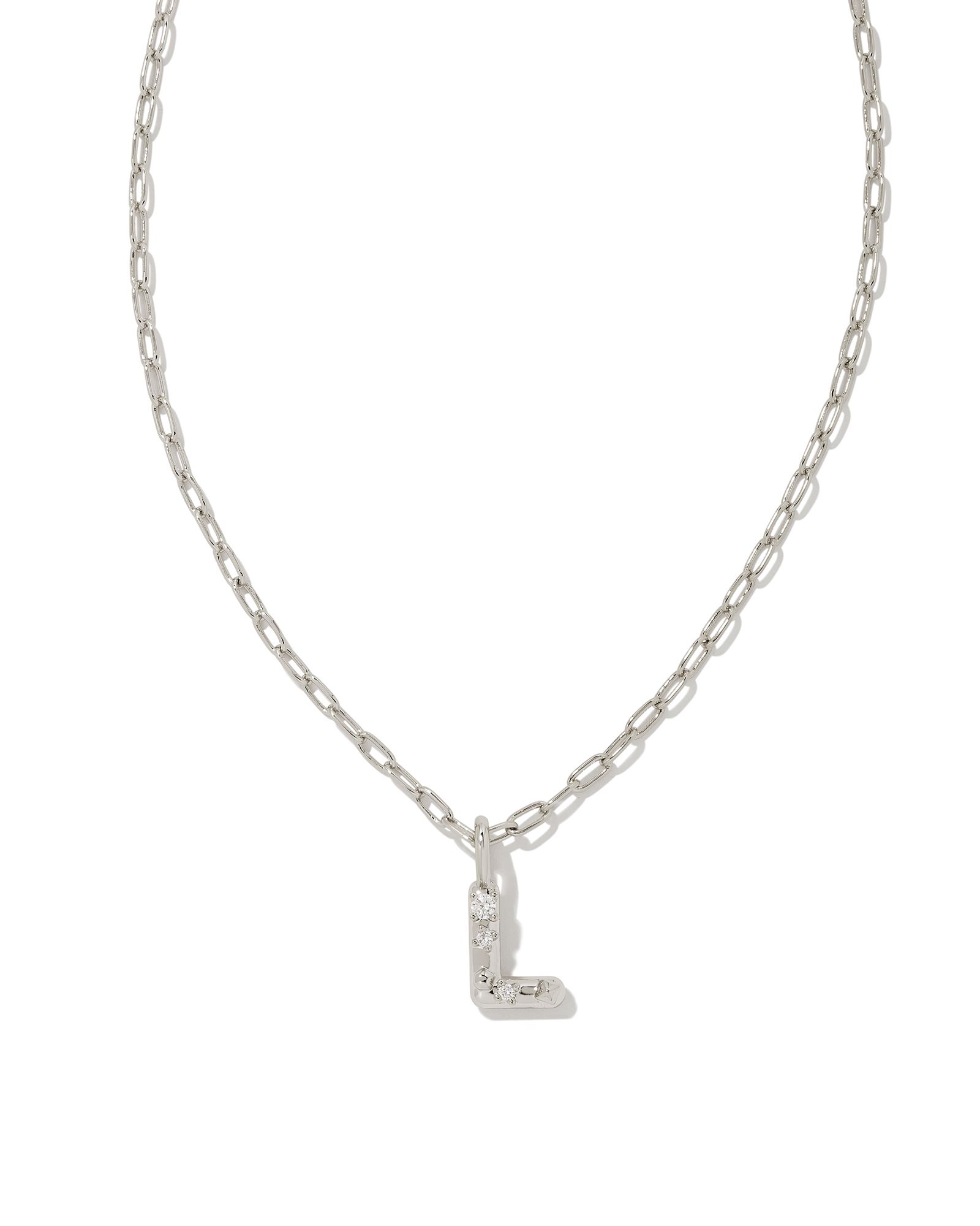 Kendra Scott Crystal Letter L Rhodium Pendant Necklace | Lee Ann's