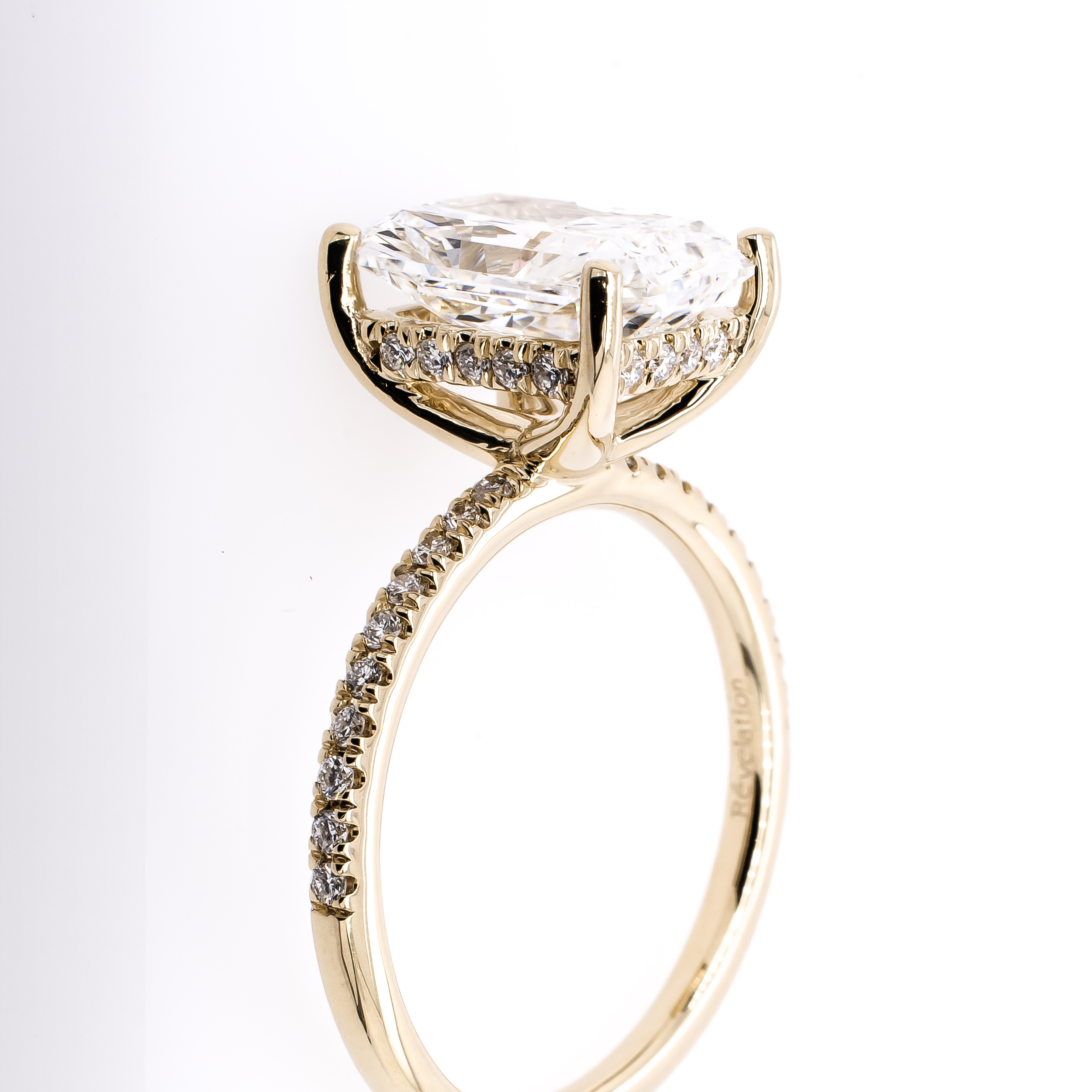 14K Yellow Gold Hidden Halo Radiant Cut Diamond Shank Engagement Ring