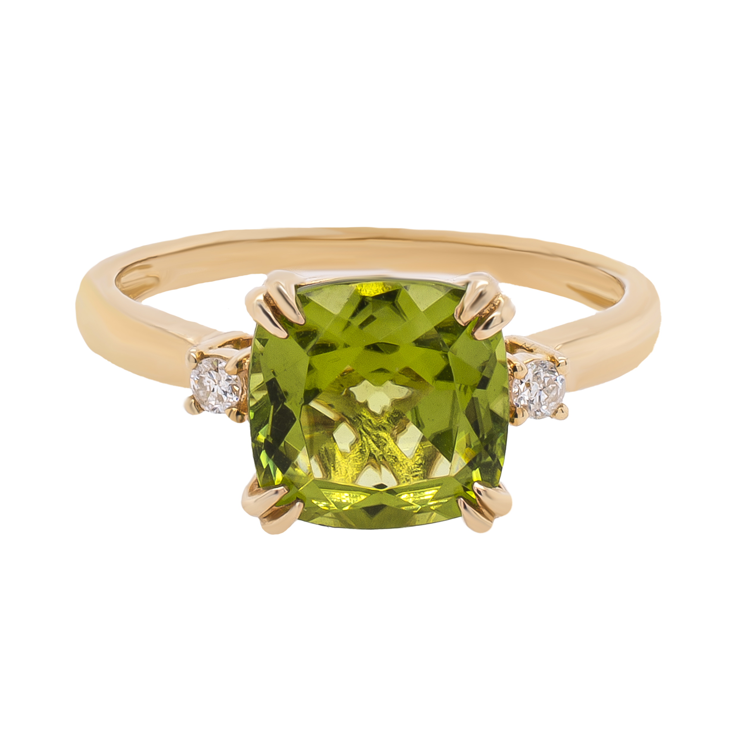 Bague En Or Rose 14 Carats (585) Sertie De 3 Péridots - Taille 50, Occasion Repolie, Vendue Sous écrin