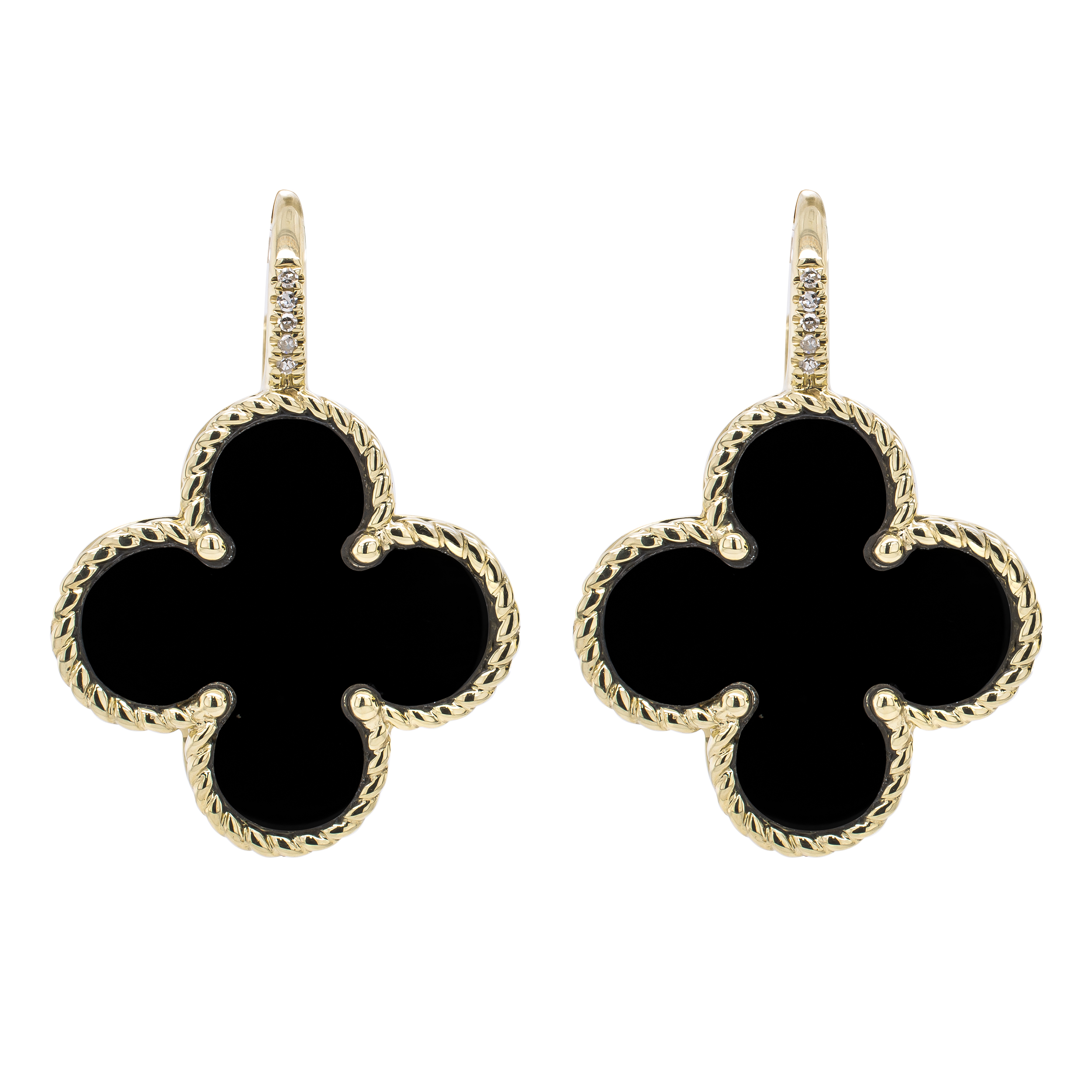 14K Yellow Black Onyx Diamond Drop Earrings