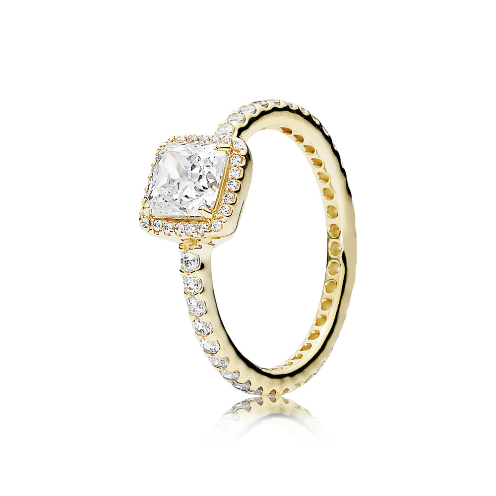 Pandora 14K Yellow Gold Pandora Square Sparkle Halo Ring