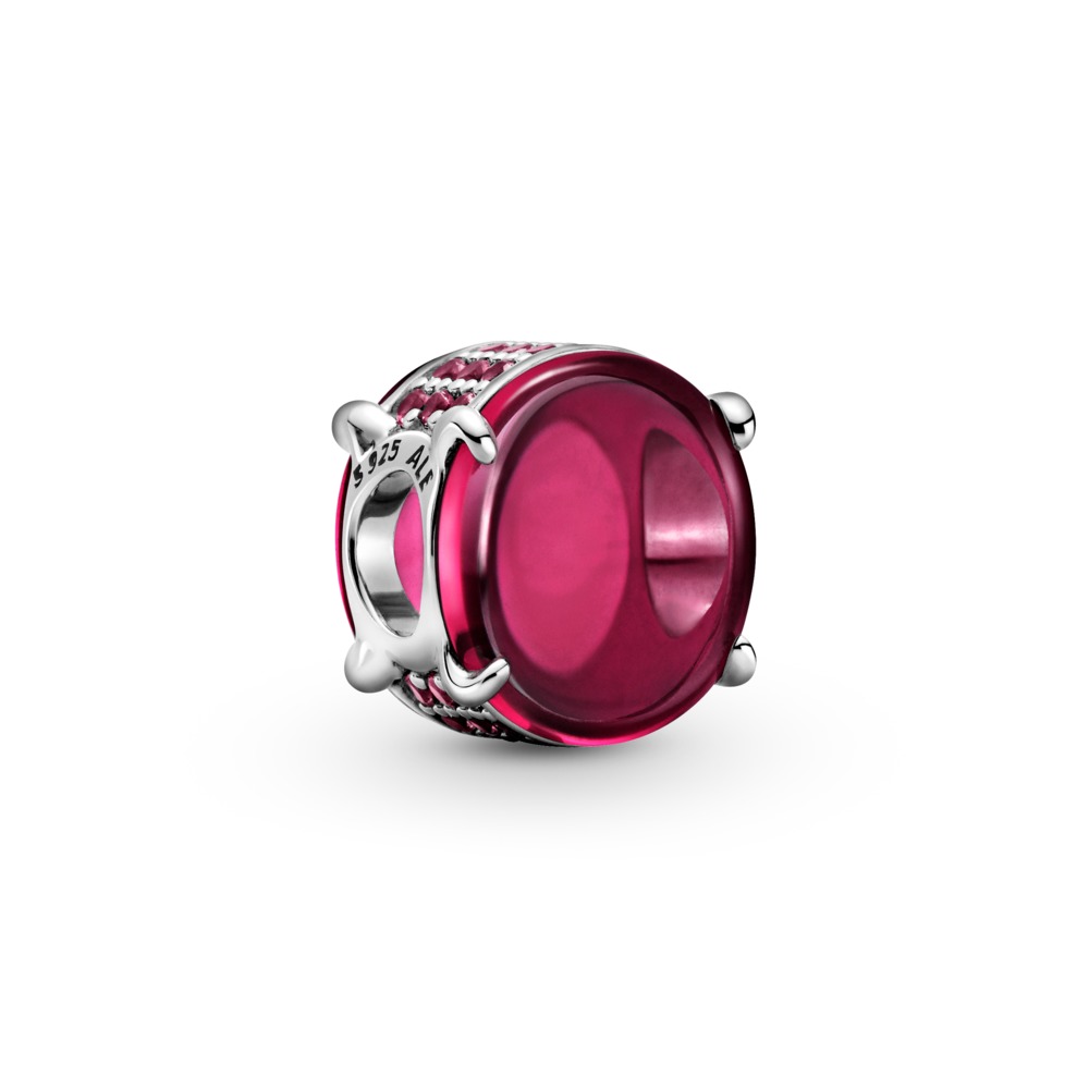 Sterling Silver Pandora Fuchsia Rose Oval Cabochon Charm