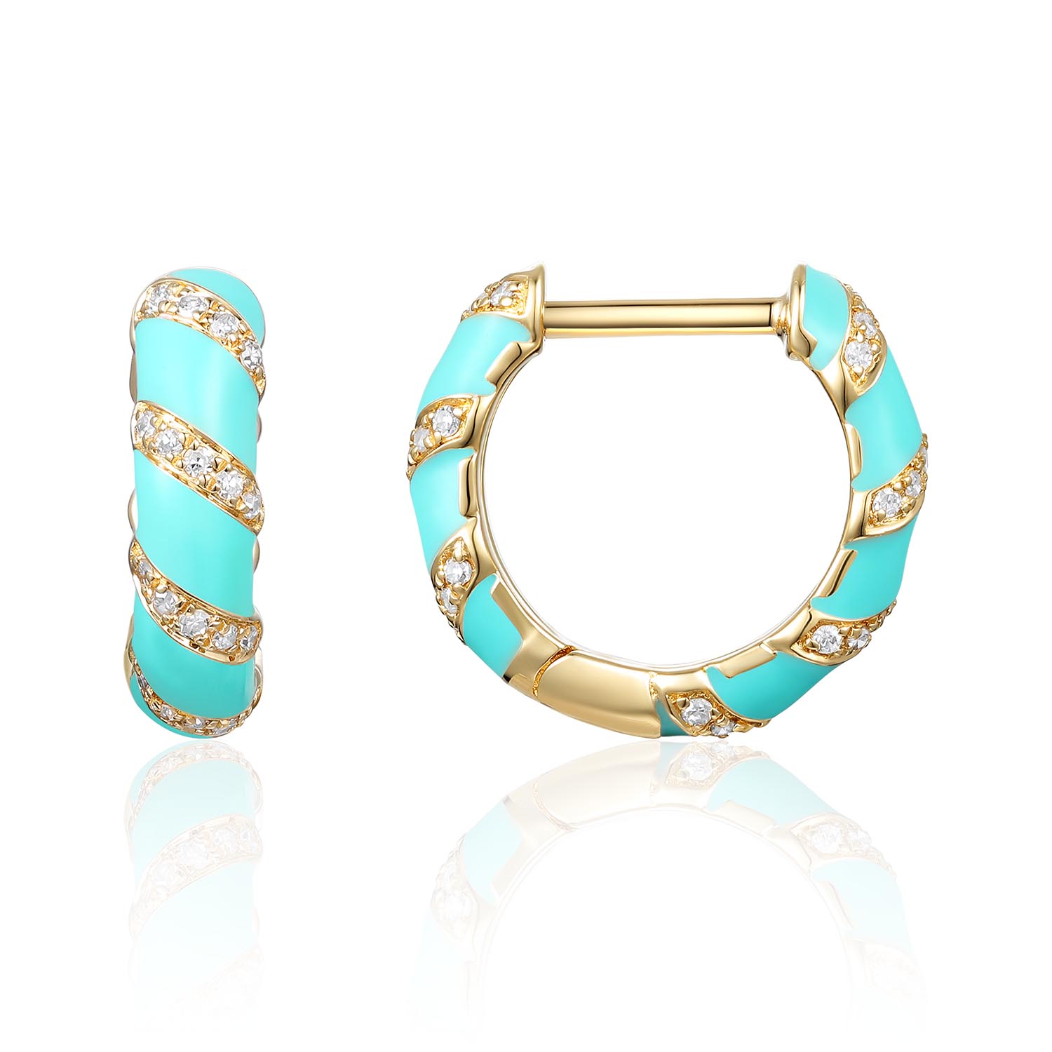 Luvente .15ctw Diamond and Turquoise Enamel Huggie Hoops 1 Lumina