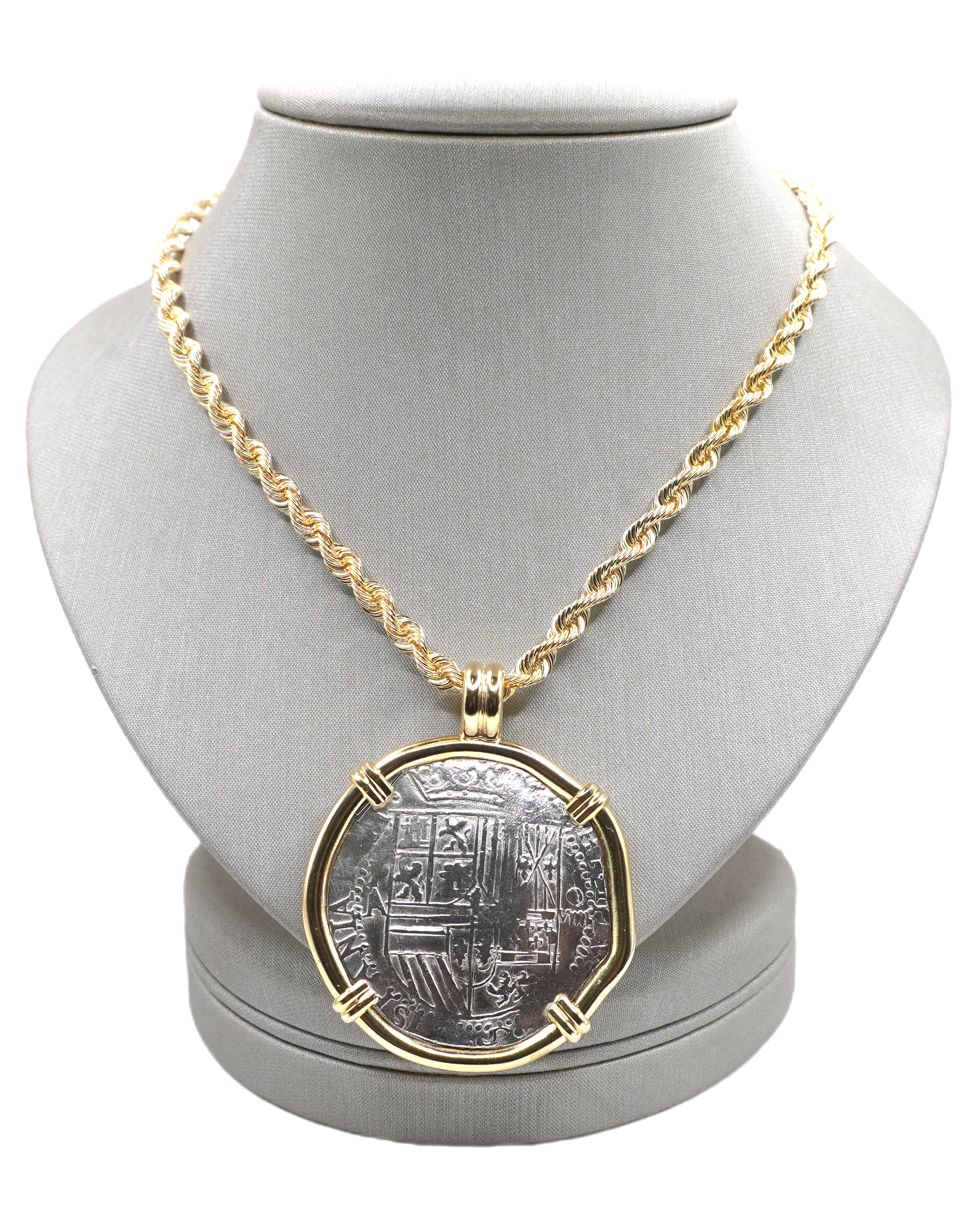 コ*ユ様 【超お得！】 MEMORIAL COIN NECKLACE 【MASU Spanish Shipwreck Coin Framed in 18k Yellow Gold on a 14k Ye