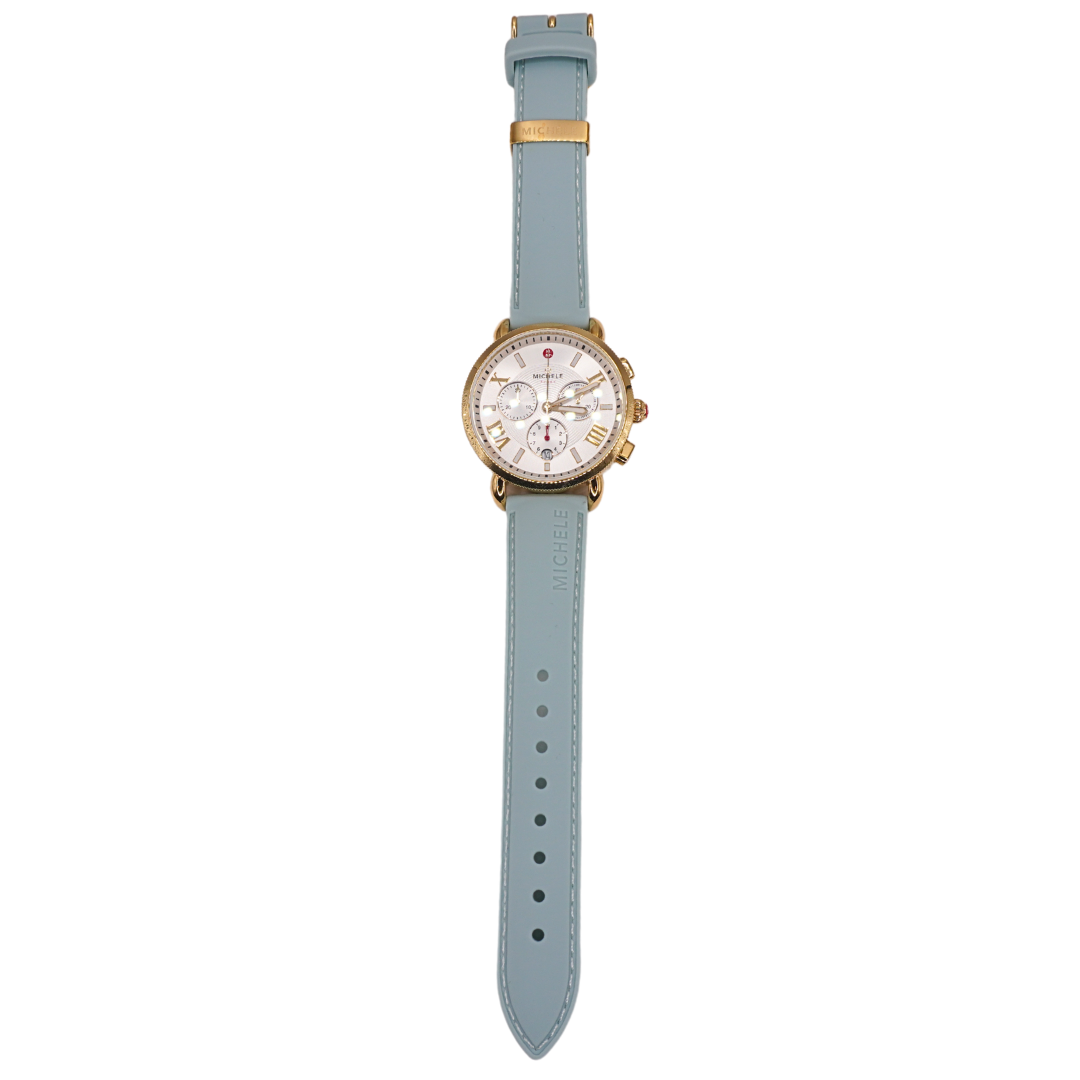 Michele Gold Tone Sporty Sport Watch with Turquoise Silicone  display picture 1