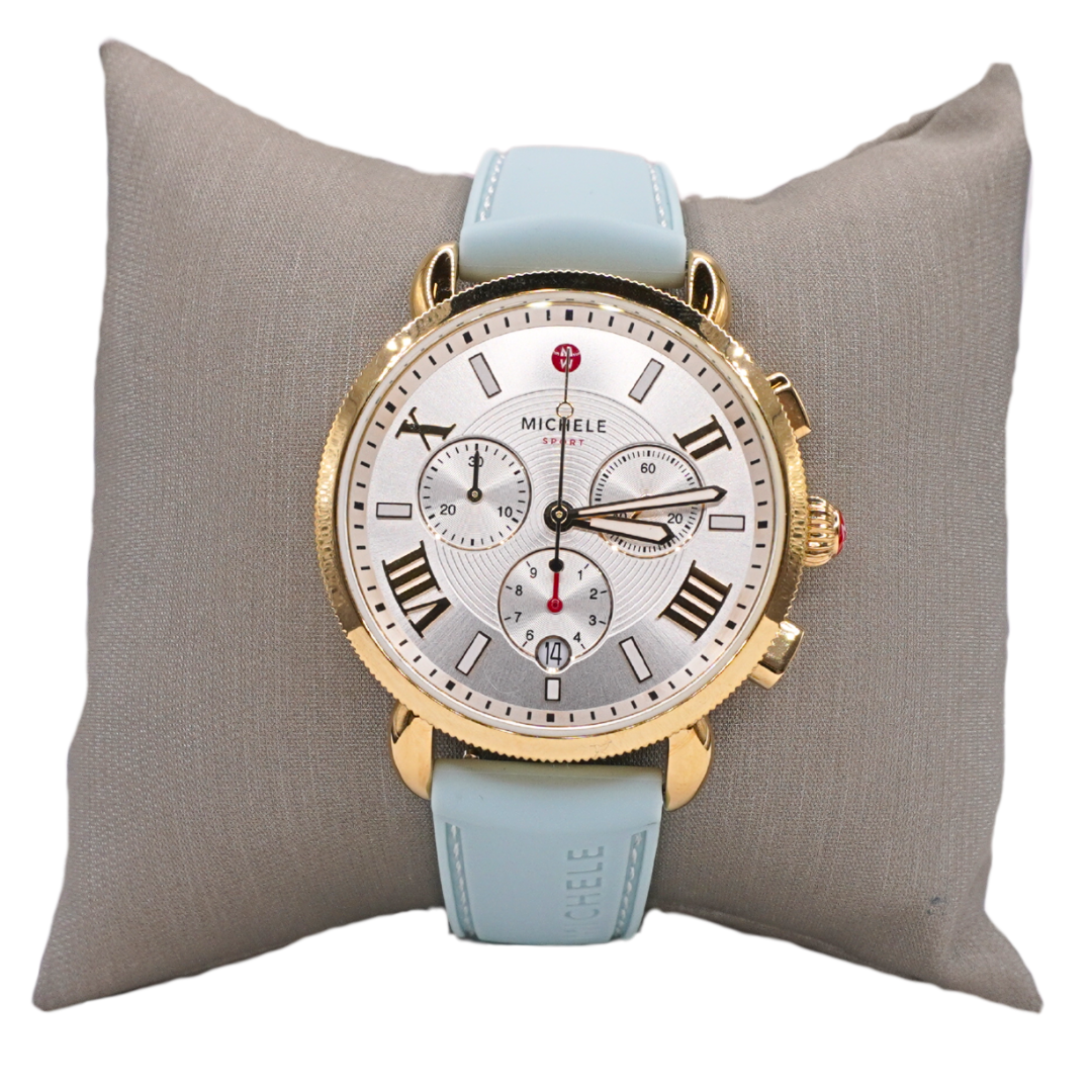 Michele Gold Tone Sporty Sport Watch with Turquoise Silicone  display picture 1