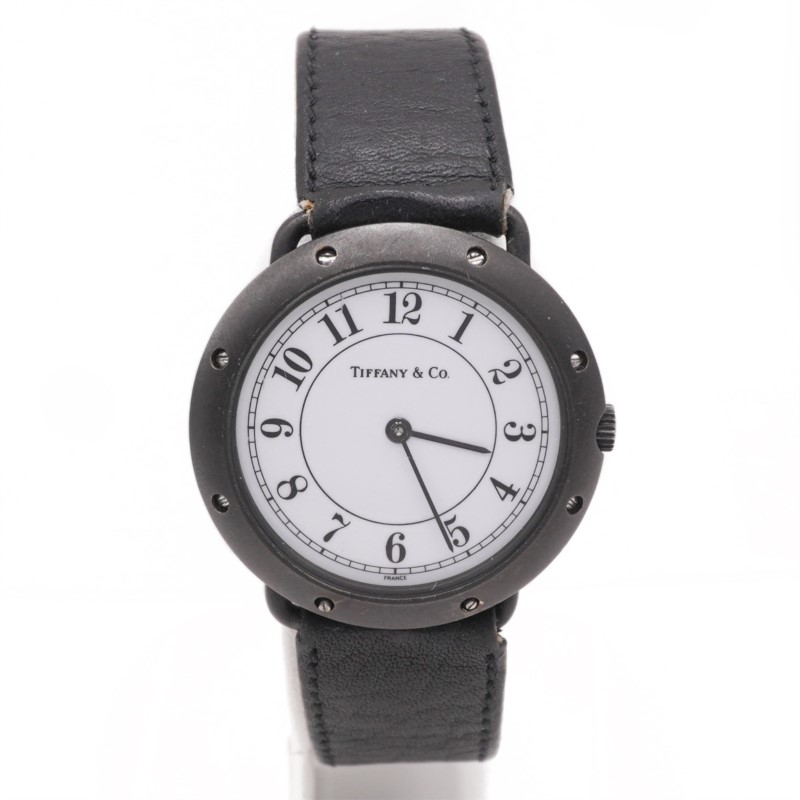 Tiffany & Co. アナログ時計 ブラック Tiffany and Co. White Dial and Black Leather Watch | Lumina Gem