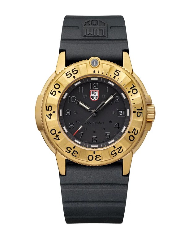 Luminox 43mm gold-tone IP stainless steel case and bezel, in