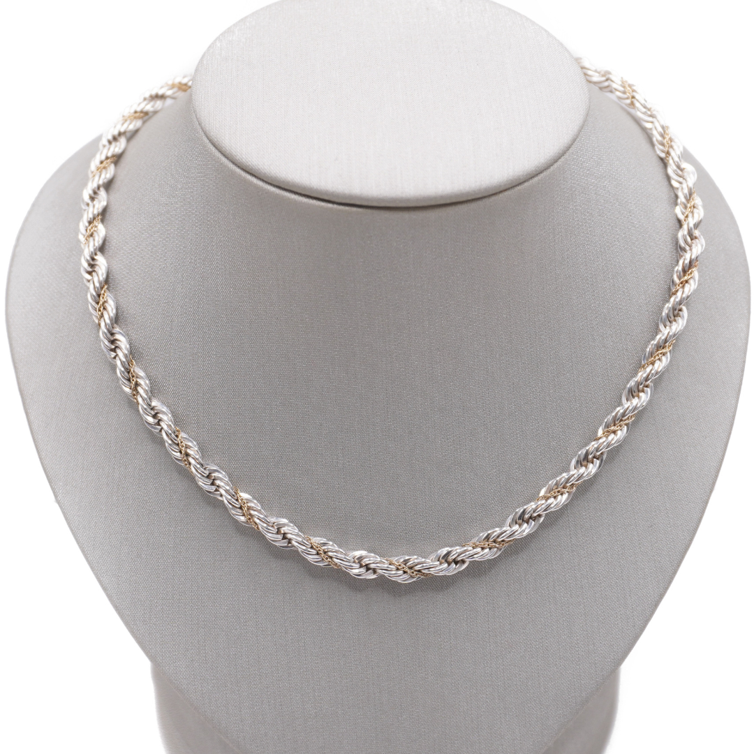 Tiffany and Sterling Silver and 18k Yellow Gold Woven Rope Chain