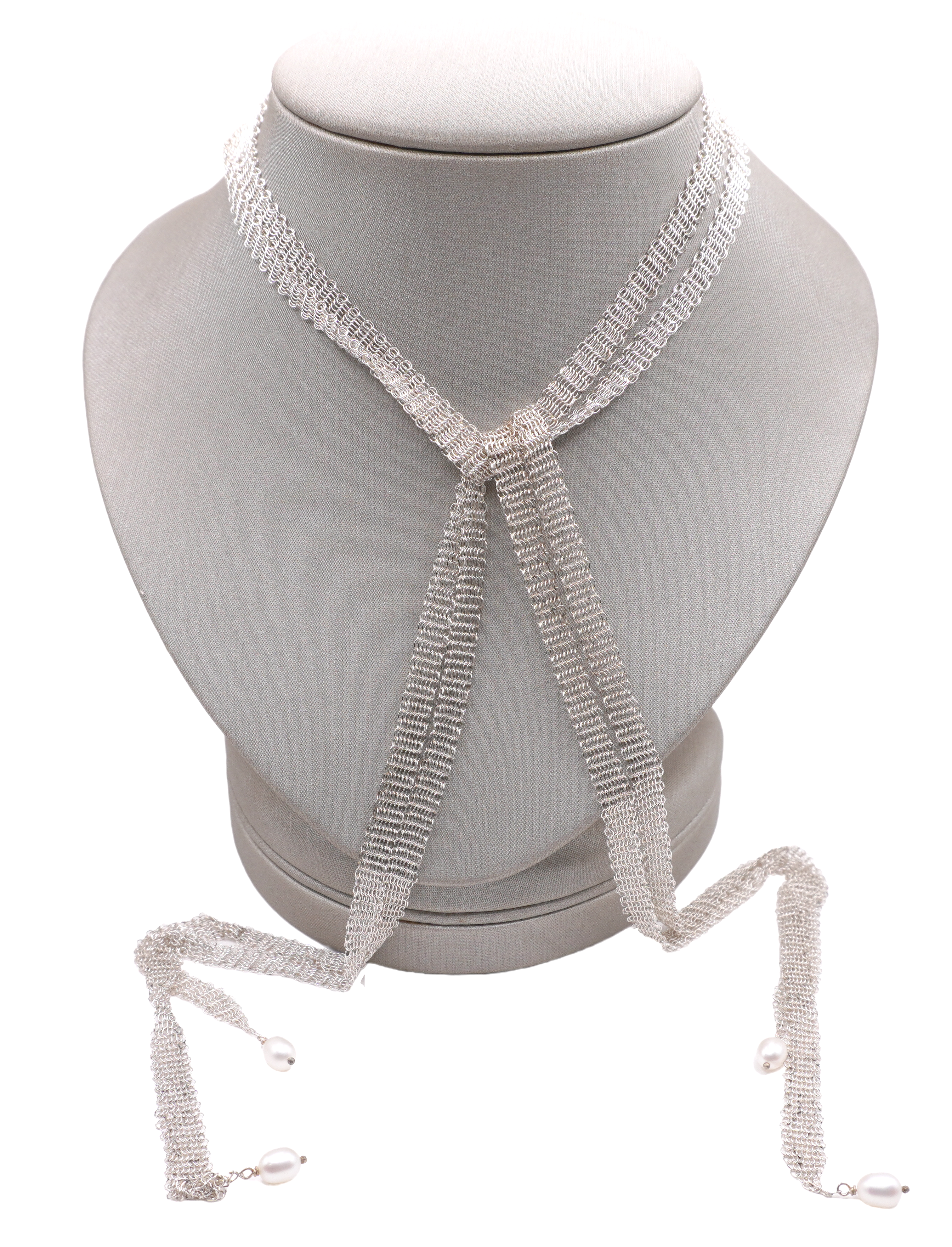 Tiffany & Co. Sterling Silver and Pearl Mesh Scarf Necklace 