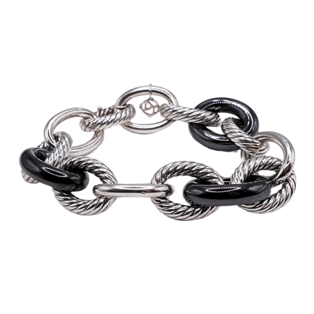 David Yurman Sterling Silver and Black Ceramic Link Bracelet