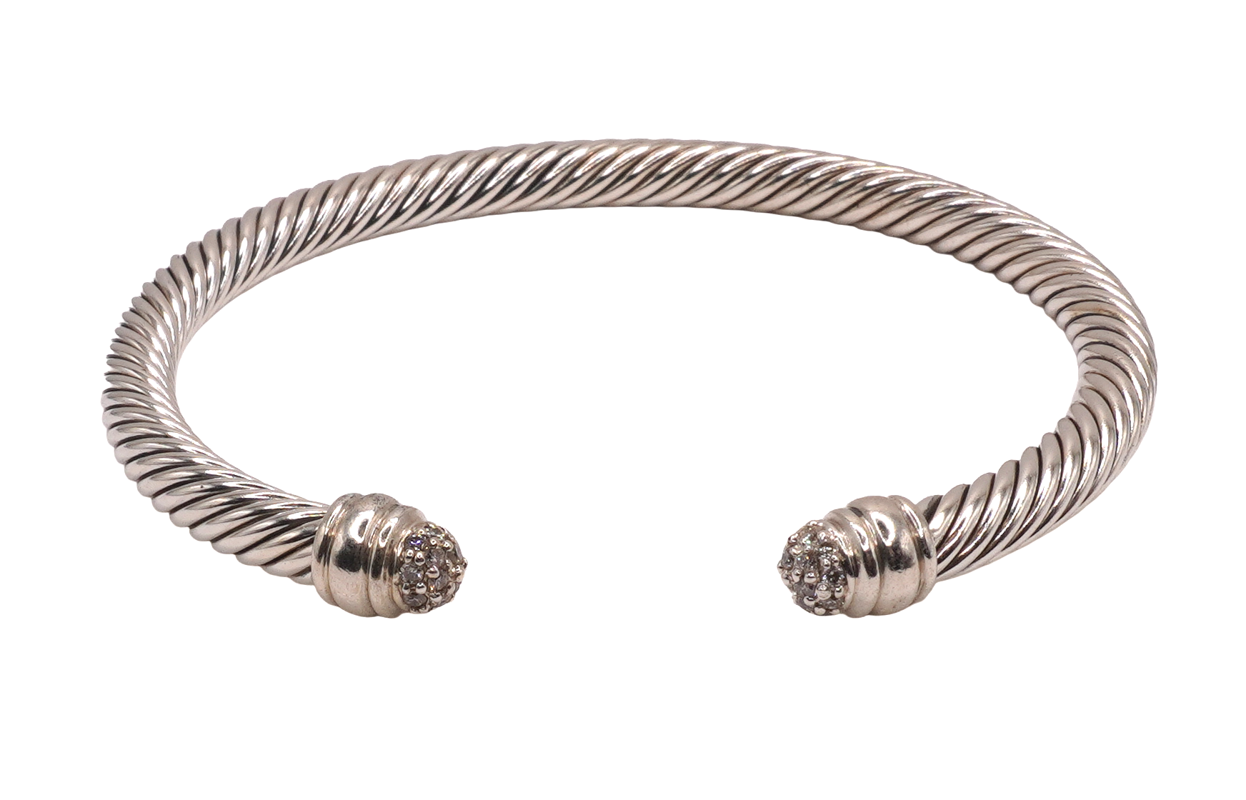 David Yurman Sterling Silver Cable Cuff with Pave Diamond En