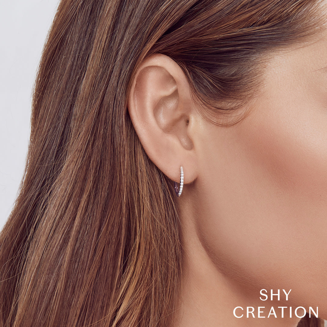 Shy Creation Diamond Huggie Hoop Earrings 001-150-00281 14KW