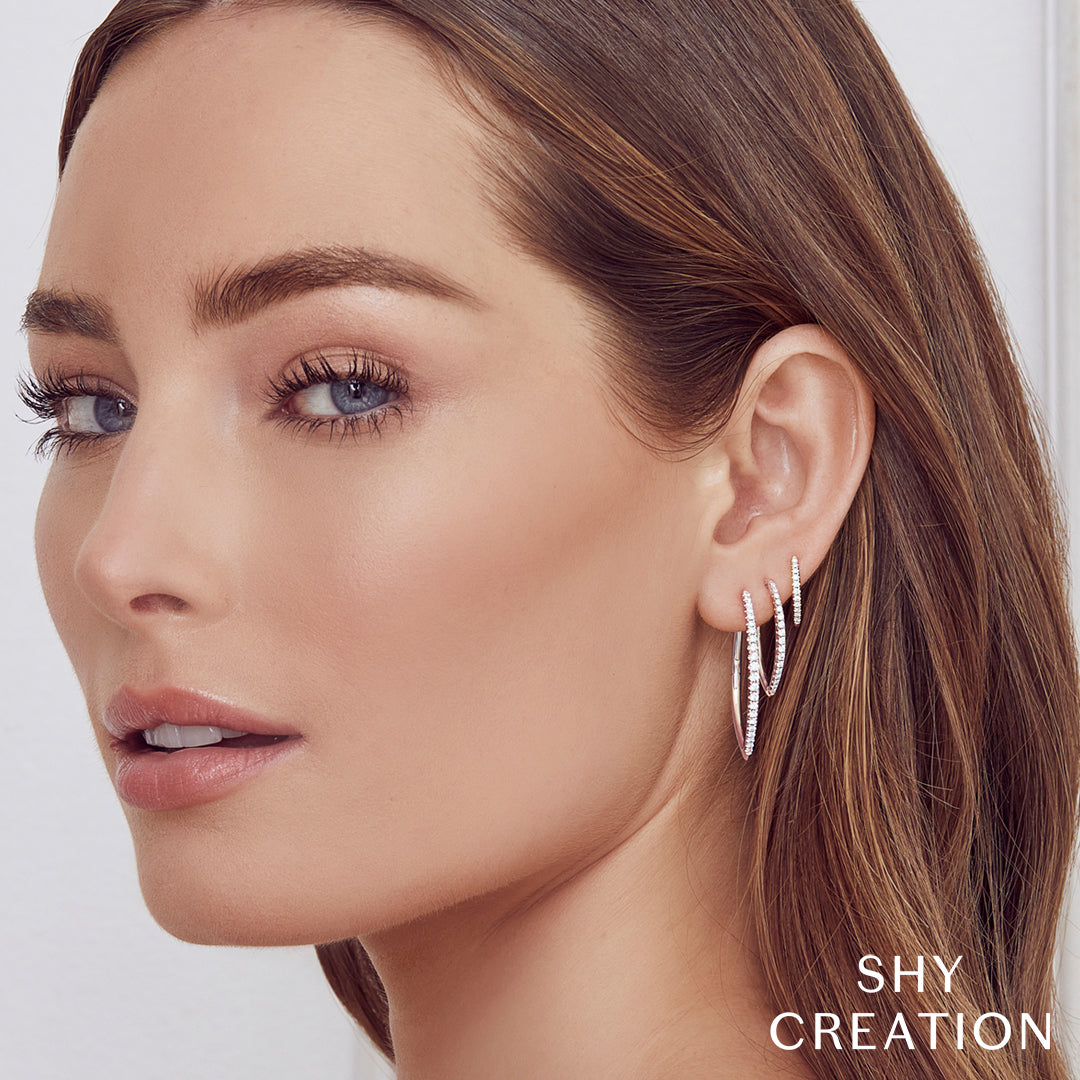 Shy Creation Diamond Huggie Hoop Earrings 001-150-00281 14KW
