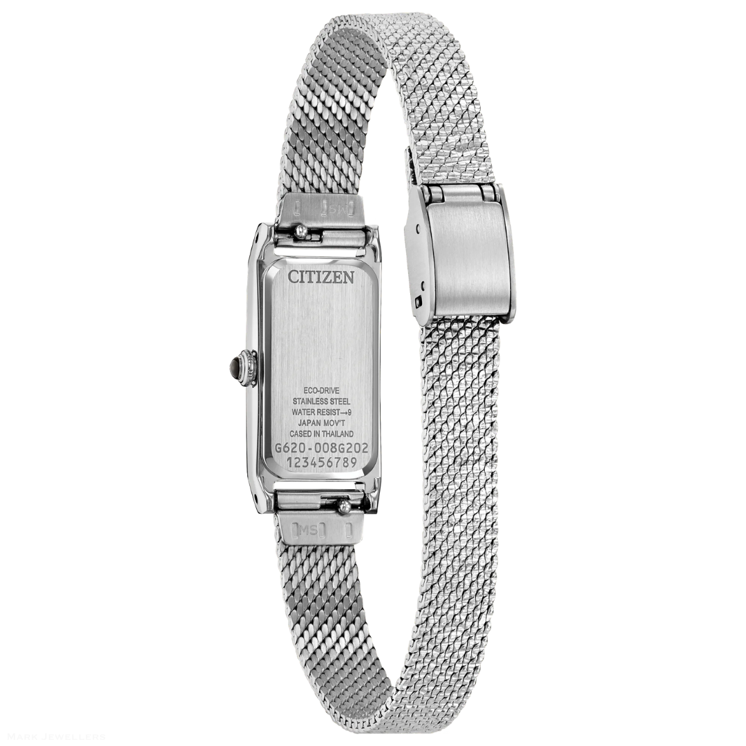 Citizen Eco-Drive Crystal Accent Rectangular Watch Silver Tone Citizen Women main image 4