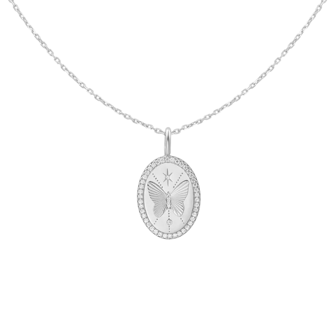 ★MUCENT★ Chain Butterfly Loose Fit Signature Man to Man Un Mens Necklace - Vintage Silver Butterfly Necklace - Small