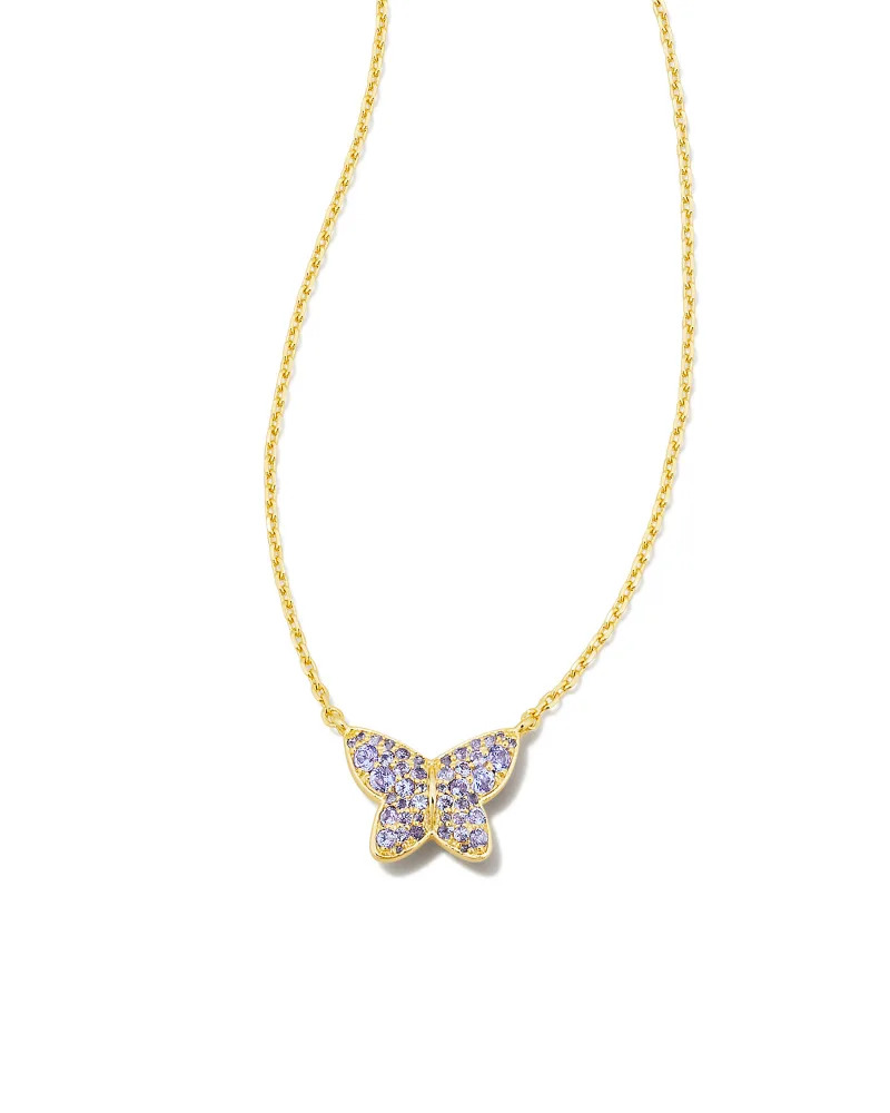 Lillia Crystal Butterfly Gold Pendant Necklace in Violet Cry Meigs