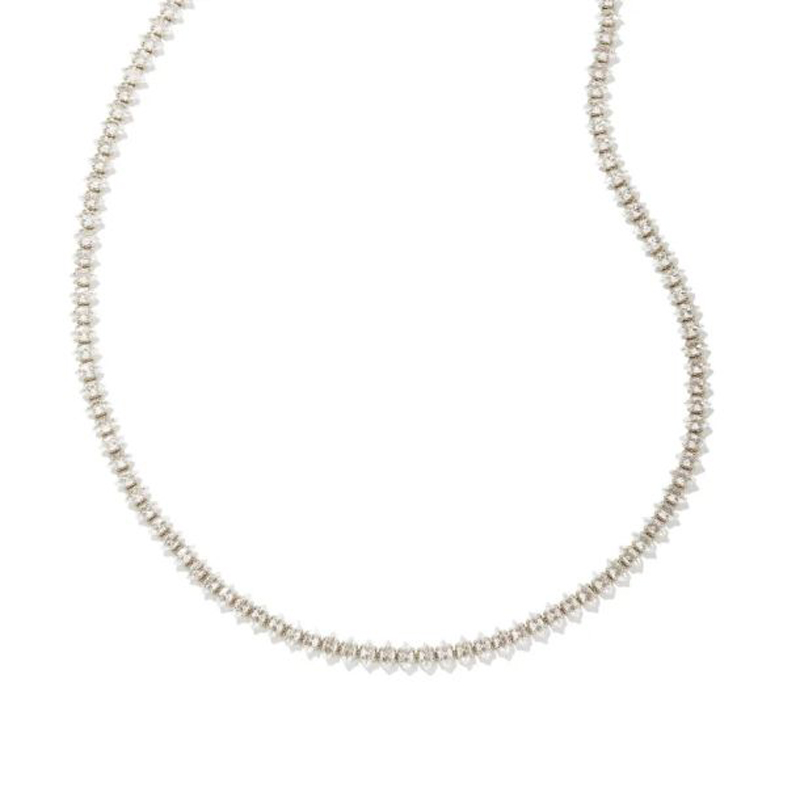 Larsan Gold Tennis Necklace in White Crystal 001-705-44621 Meigs