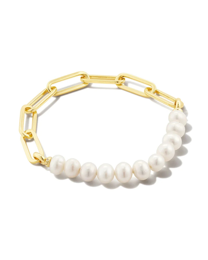 Ashton Gold Half Chain Bracelet in White Pearl 001-705-45693