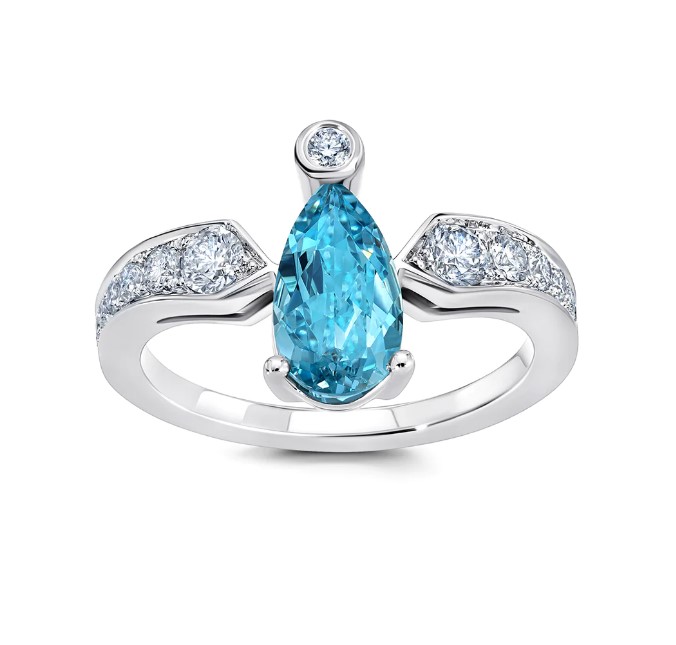 14K White Gold Aqua Blue Spinel Tapered Shank Ring Midtown