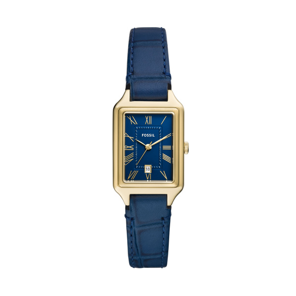 Ladies Gold Tone Blue Face Blue Strap Foassil Watch