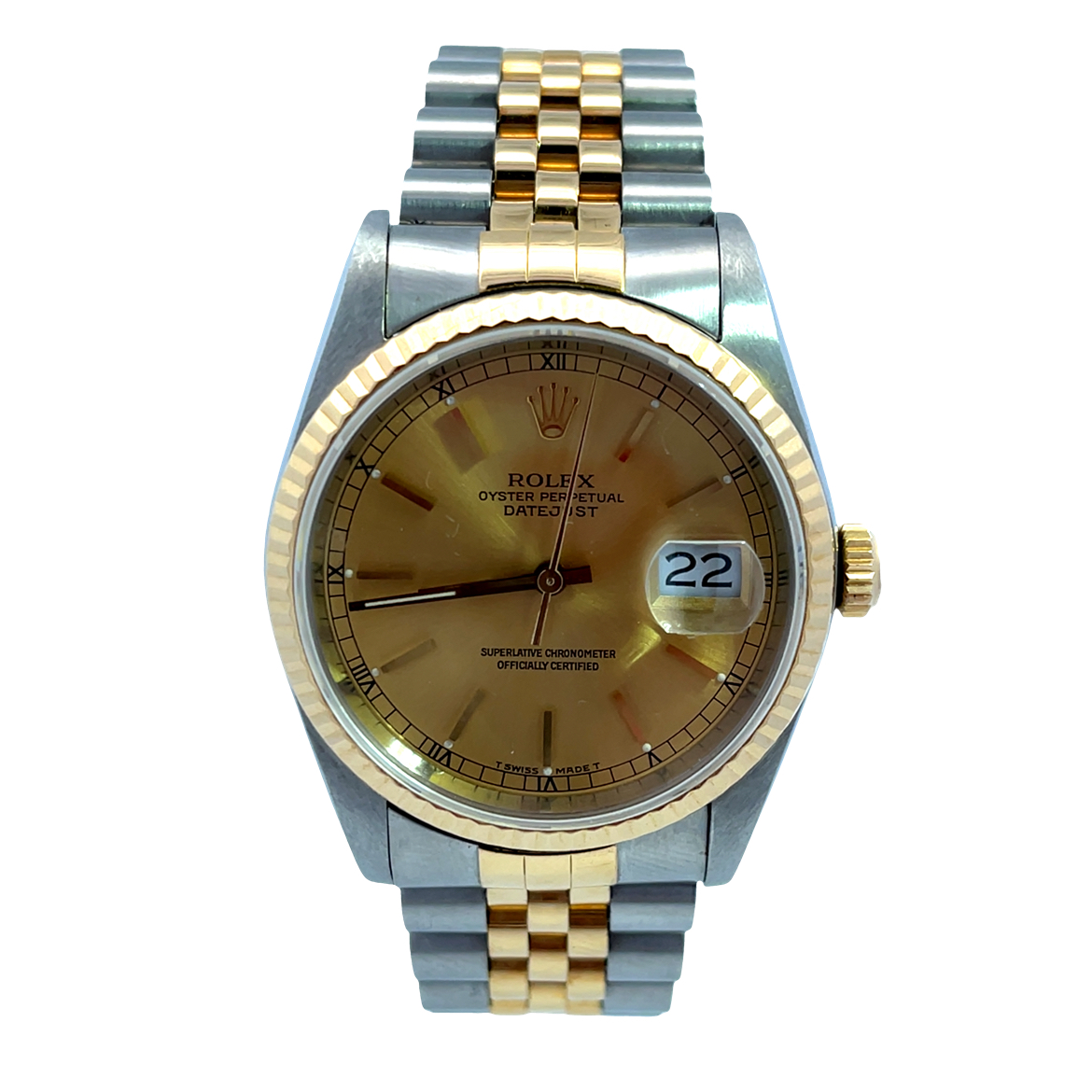Two Tone Rolex Datejust With Champagne Roman Dial Fluted Bez  display picture 2