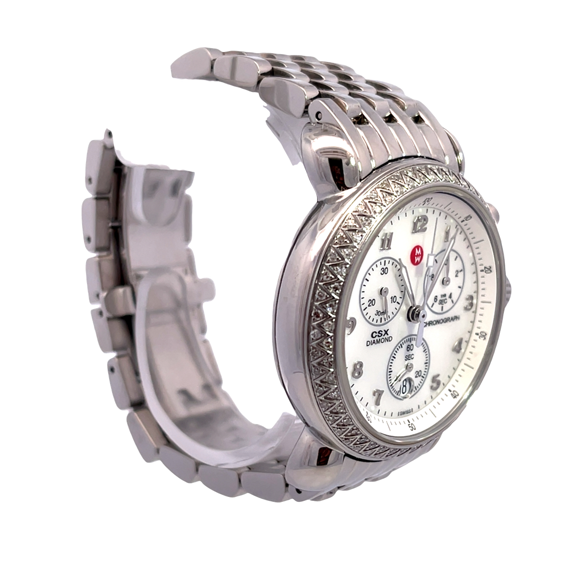 Michele Silver Chronograph Watch Michele Deco Stainless Steel Diamond Watch with Lavender  main image 3