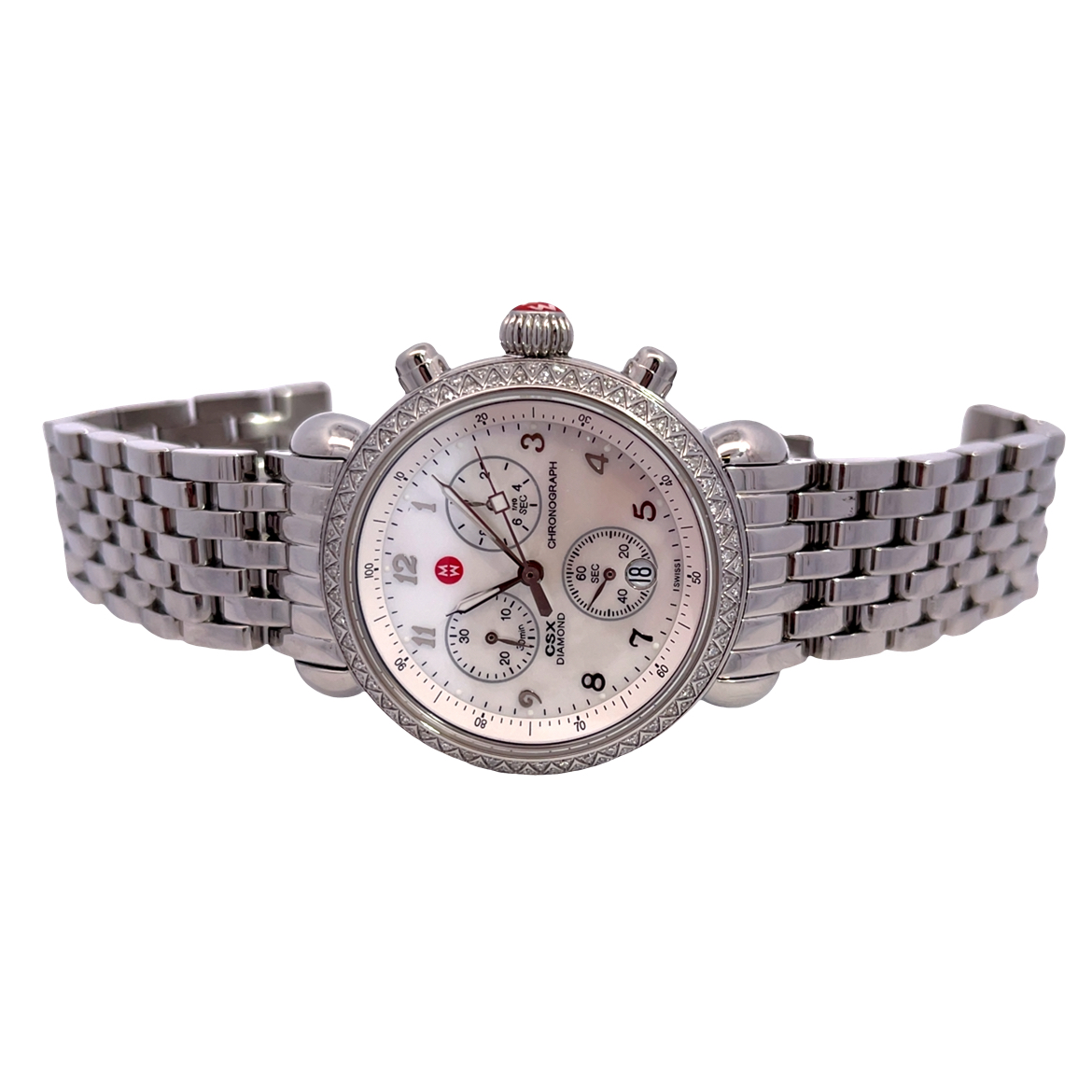 Michele Silver Stainless Steel Chronograph Watch with White Dial Michele Ladies Quartz Chronograph Watch | ReMARKable Designs  main image 2