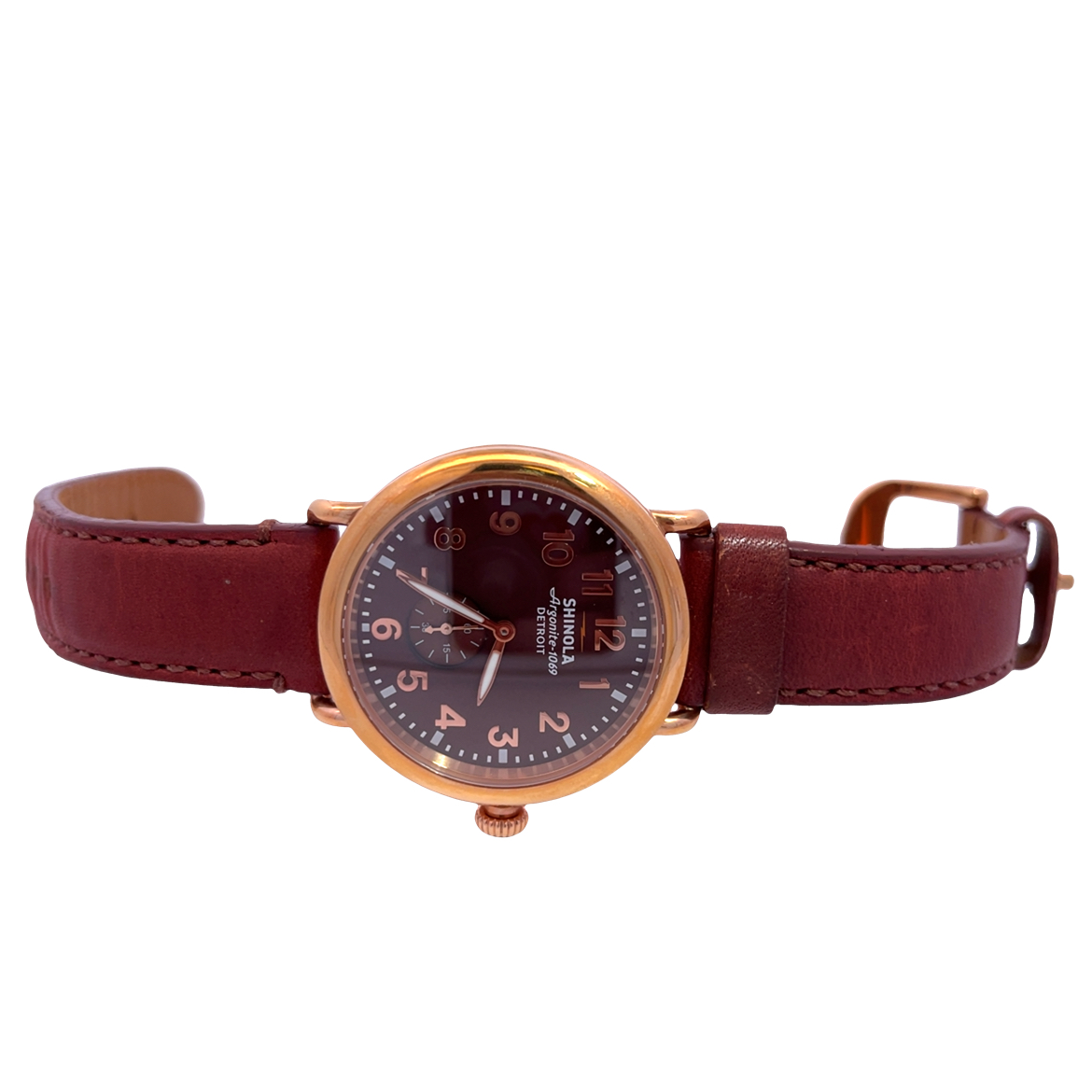 Shinola Red Leather Band Argonite 1069 Quartz Watch | Miner's Den