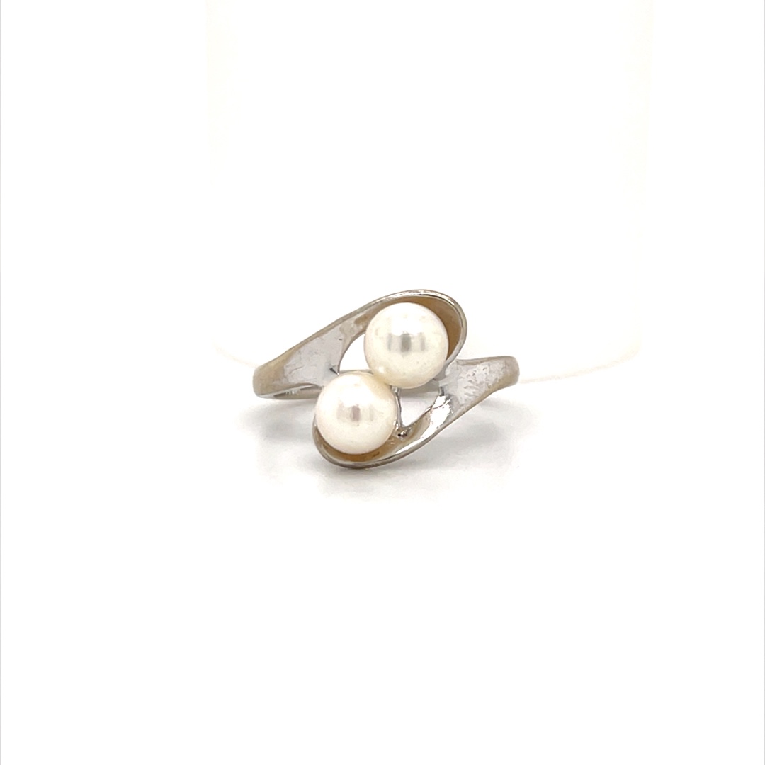 2 STONE PEARL RING 10 KT W/G 25.5 MM 3.1 G SIZE 6.25 | Minor