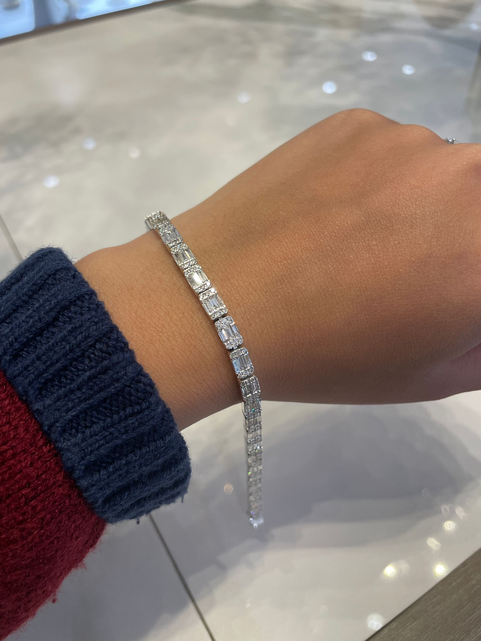 White Gold Emerald-Cut Diamond Tennis Bracelet 5.7ctw
