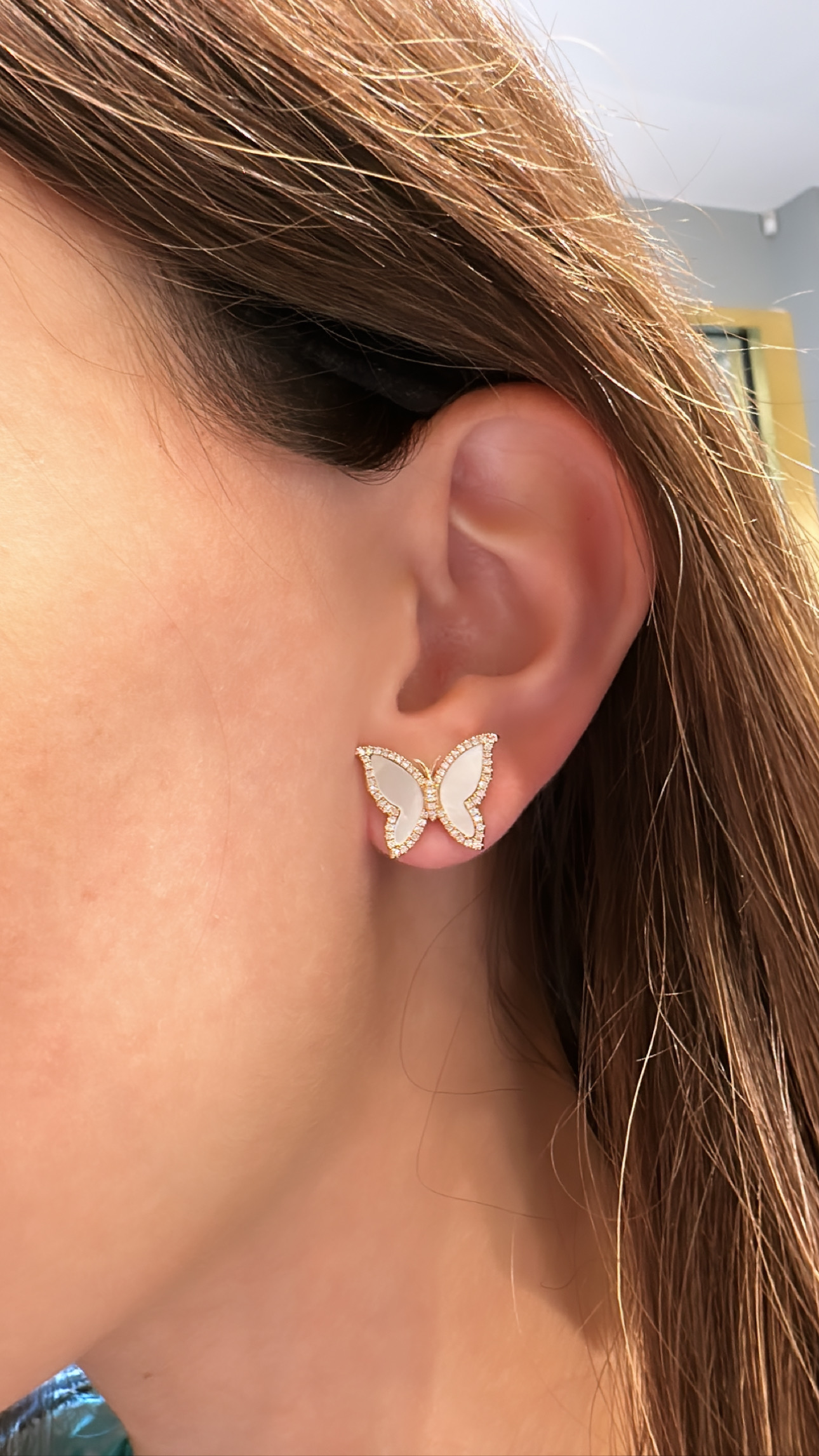Butterfly Stud Earrings Featuring Mother of Pearl Inlay